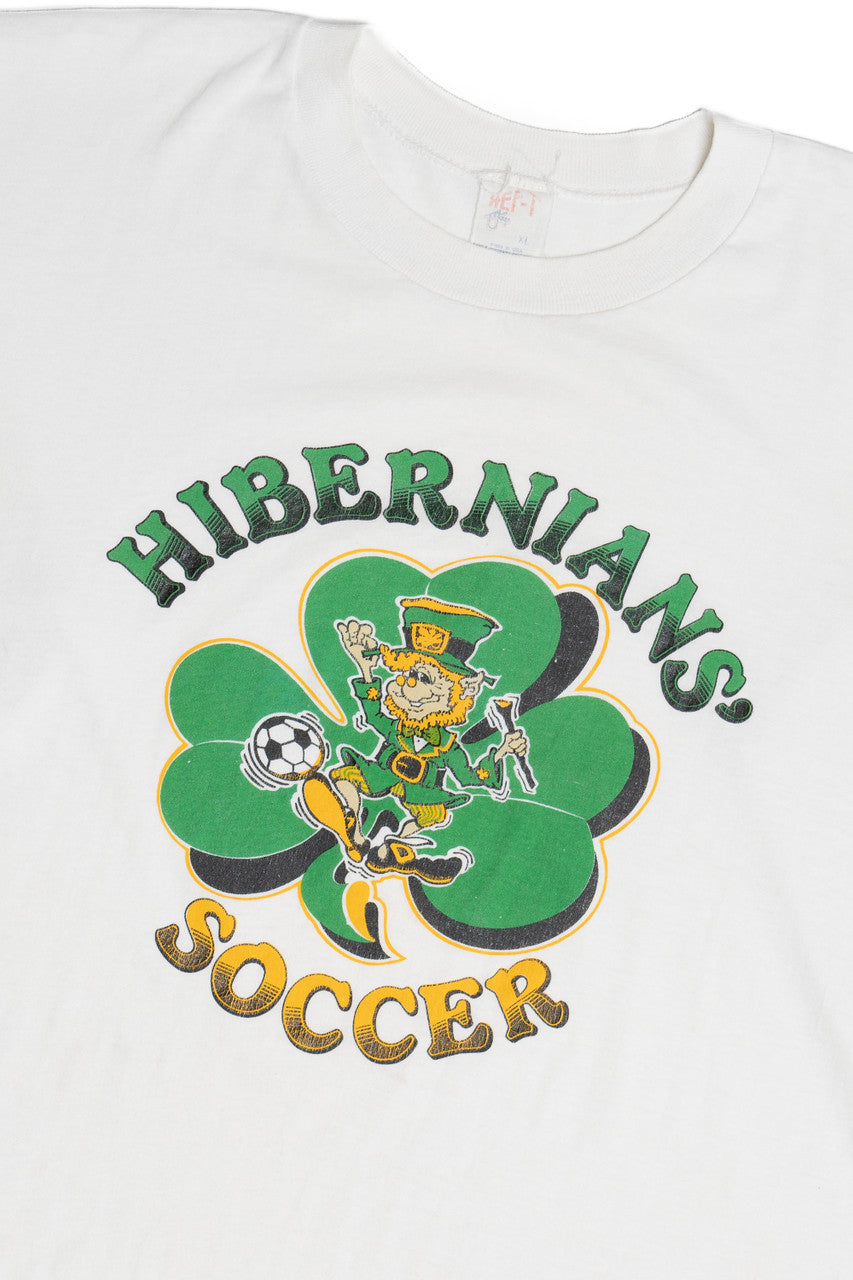 Vintage "Hibernians' Soccer" Four Leaf Clover Leprechaun Long Sleeve T-Shirt (1980s)