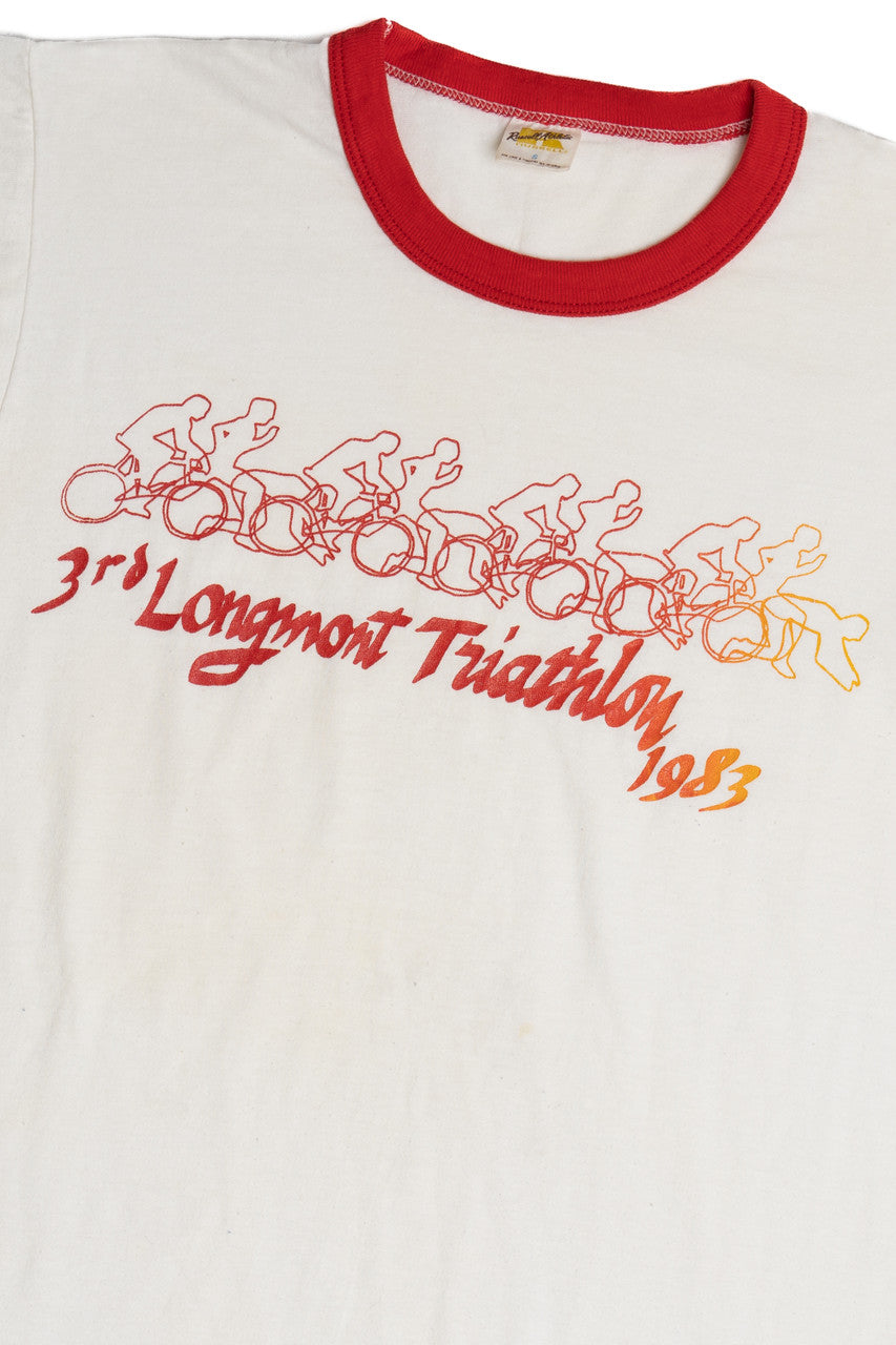 Vintage "3rd Longmont Triathlon 1983" Red Ringer T-Shirt (1980s)