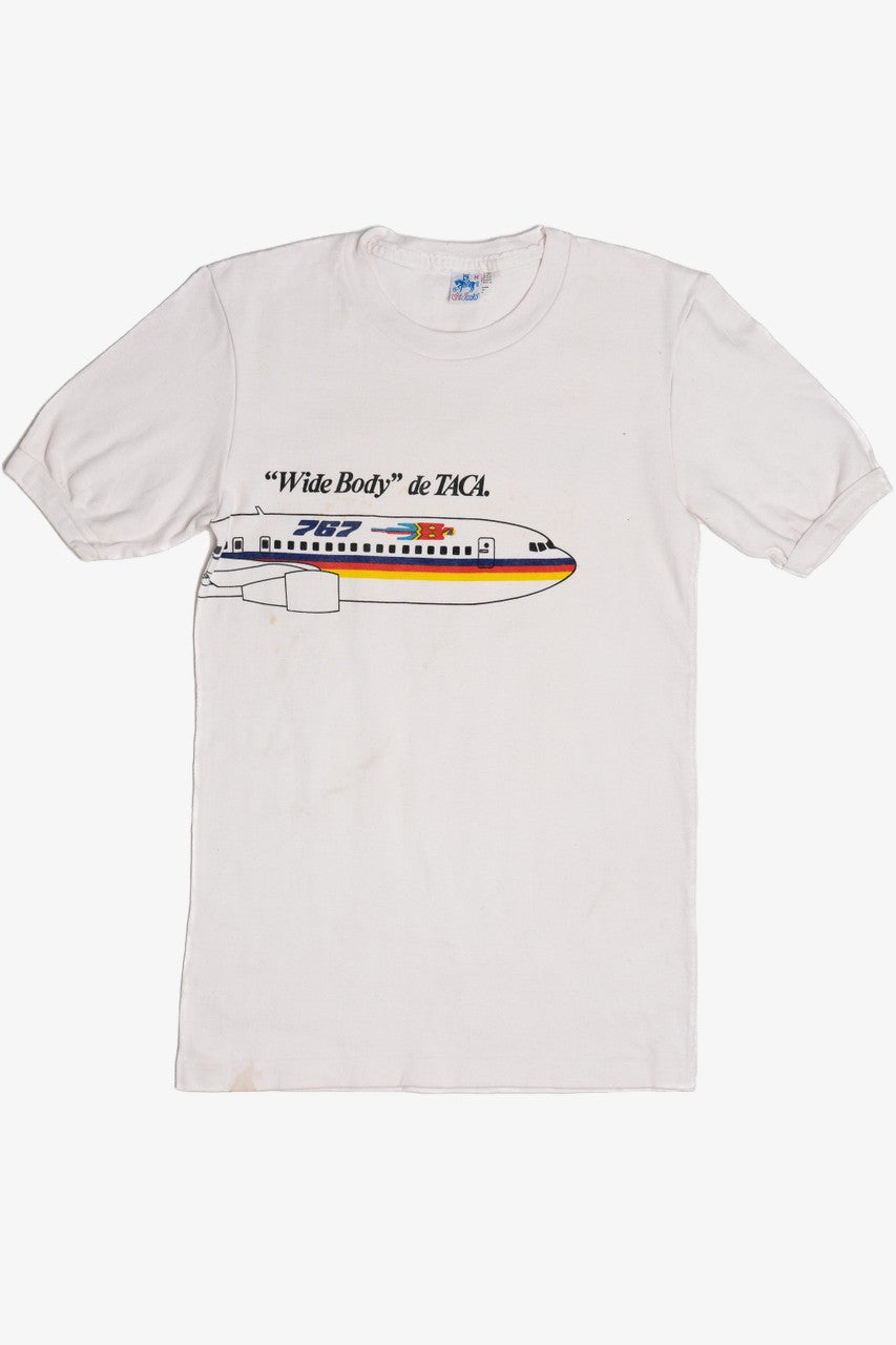Vintage "Boeing 767" de TACA Heavyweight Ringer T-Shirt (1980s)