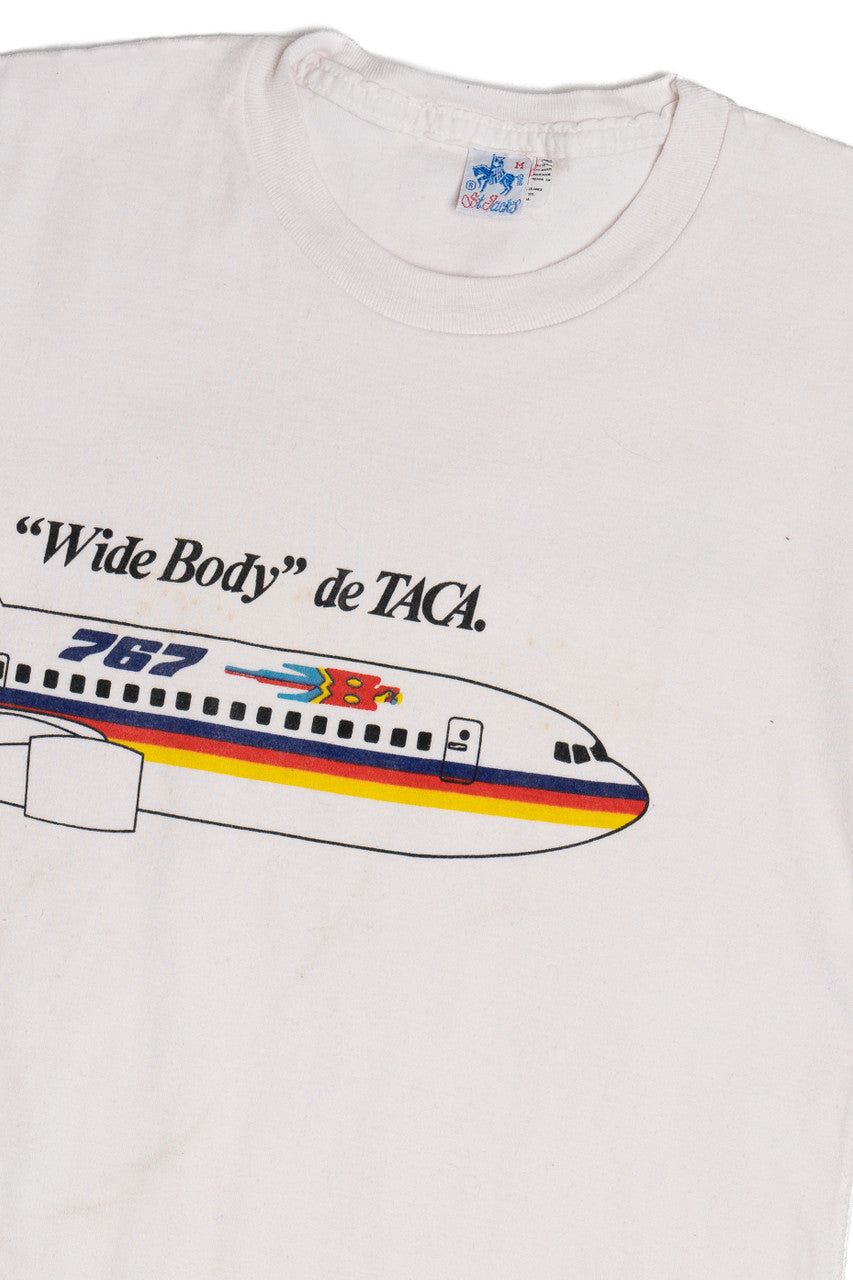 Vintage "Boeing 767" de TACA Heavyweight Ringer T-Shirt (1980s)