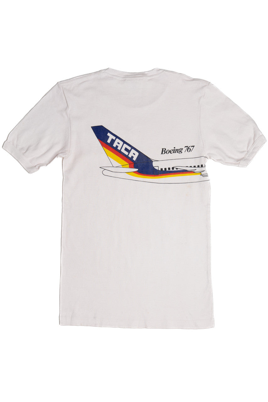Vintage "Boeing 767" de TACA Heavyweight Ringer T-Shirt (1980s)