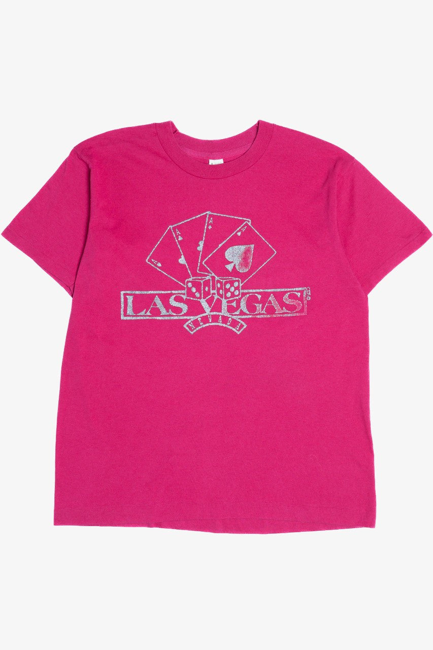 Vintage "Las Vegas Nevada" Silver Embossed Print Single Stitch T-Shirt (1980s)