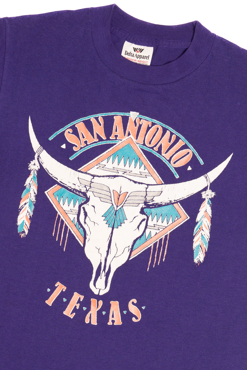 Vintage "San Antonio Texas" Western Bull Skull Single Stitch Paper Thin T-Shirt (1980s)