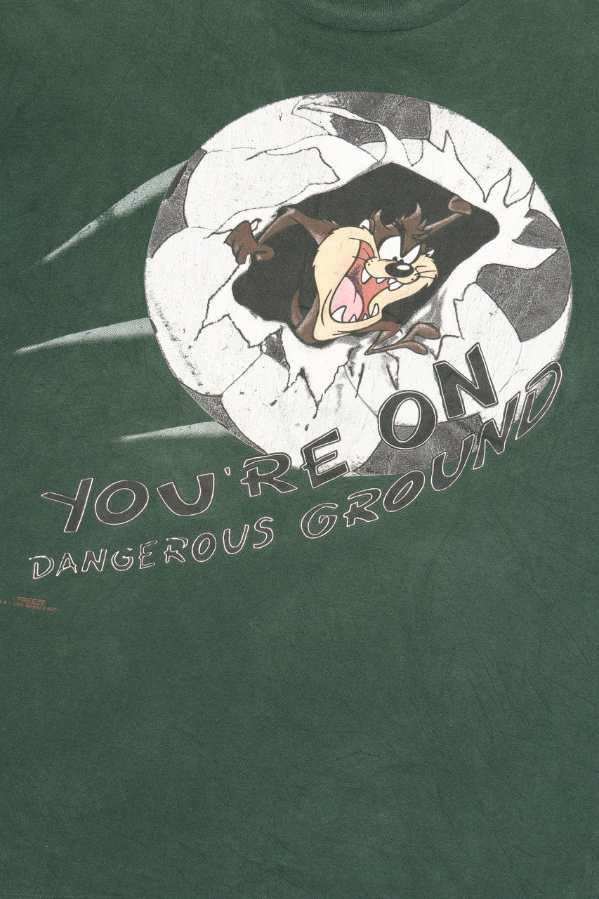 Vintage Taz Looney Tunes "You're On Dangerous Ground" Soccer T-Shirt