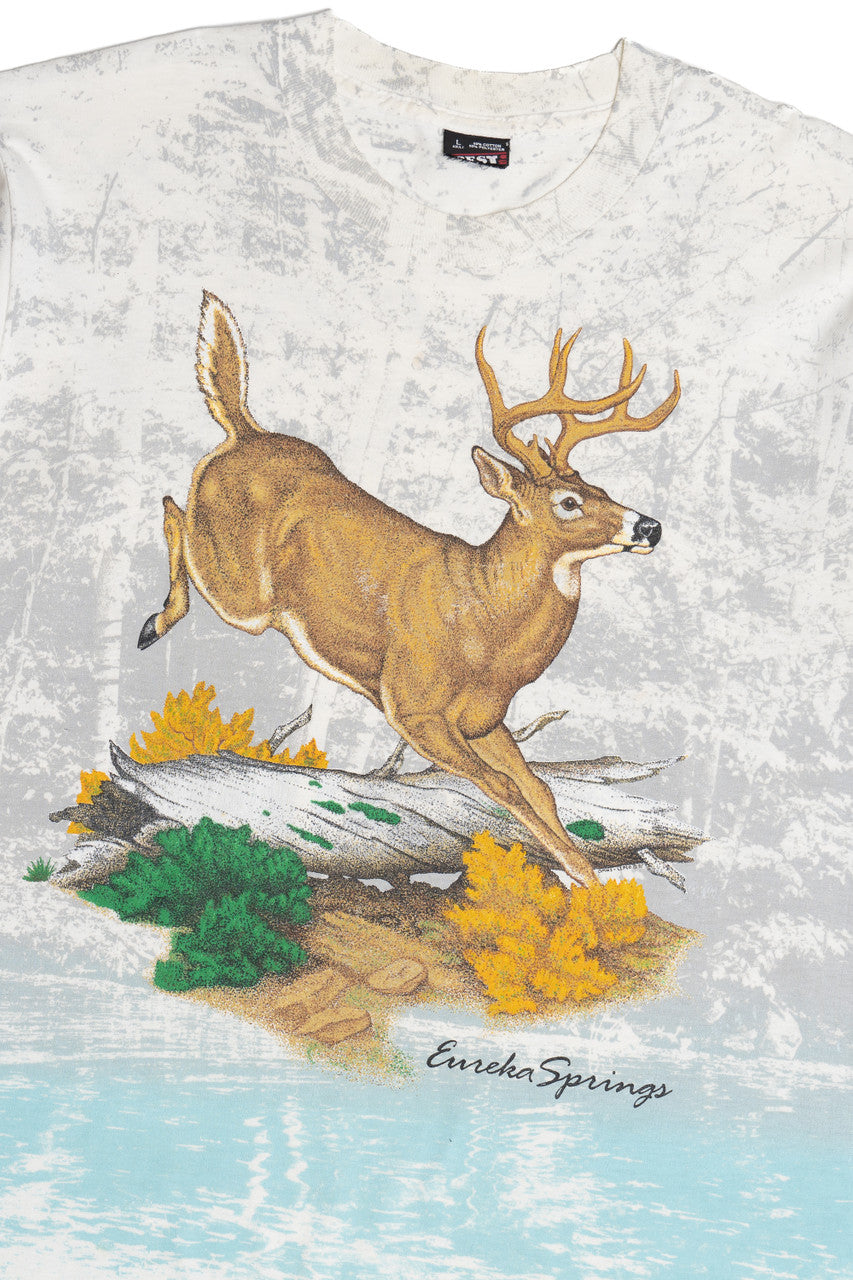 Vintage "Eureka Springs" Deer Woodsy All Over Print T-Shirt (1990s)