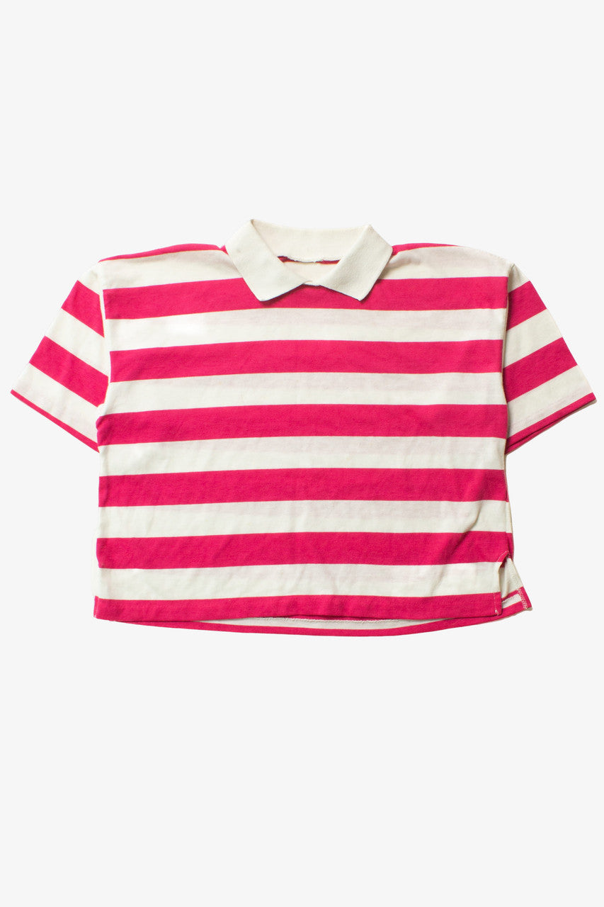 Vintage Pink Striped Cropped Collared T-Shirt (1990s)