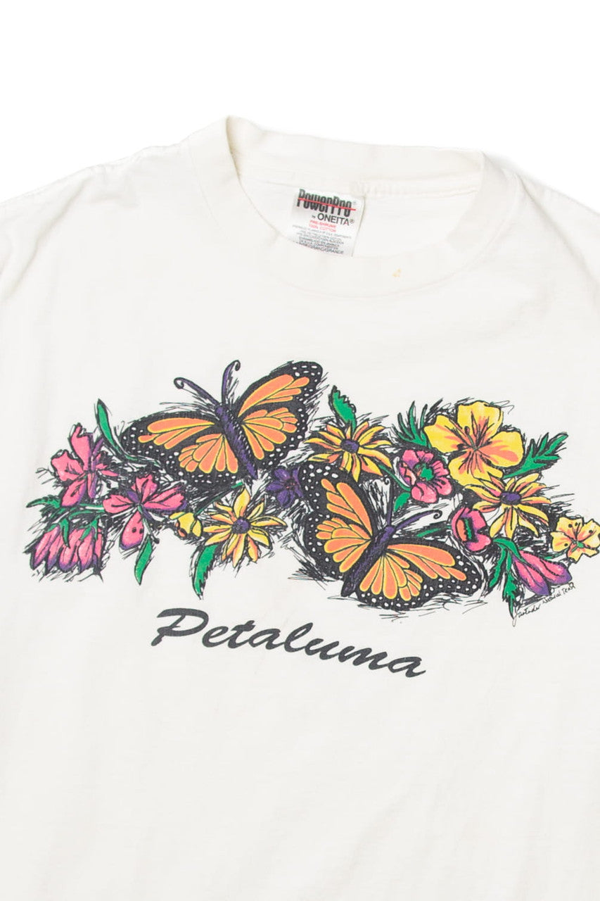 Vintage Oneita "Petaluma" Flowers and Butterflies T-Shirt