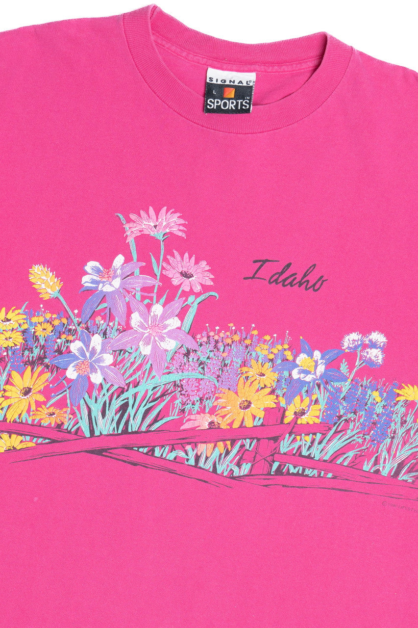 Vintage "Idaho" Wildflowers Front/Back Embossed Print T-Shirt (1990s) 120222