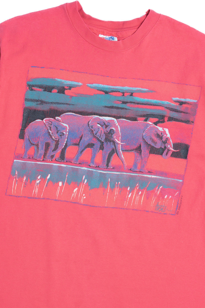 Vintage 1991 Painterly Elephants Single Stitch T-Shirt (1990s)