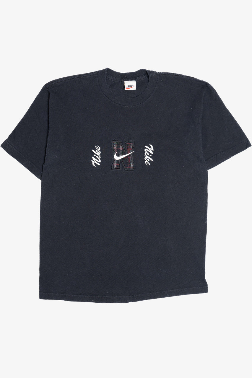 Vintage Nike Embroidered Logo Plaid Detail T-Shirt (1990s)