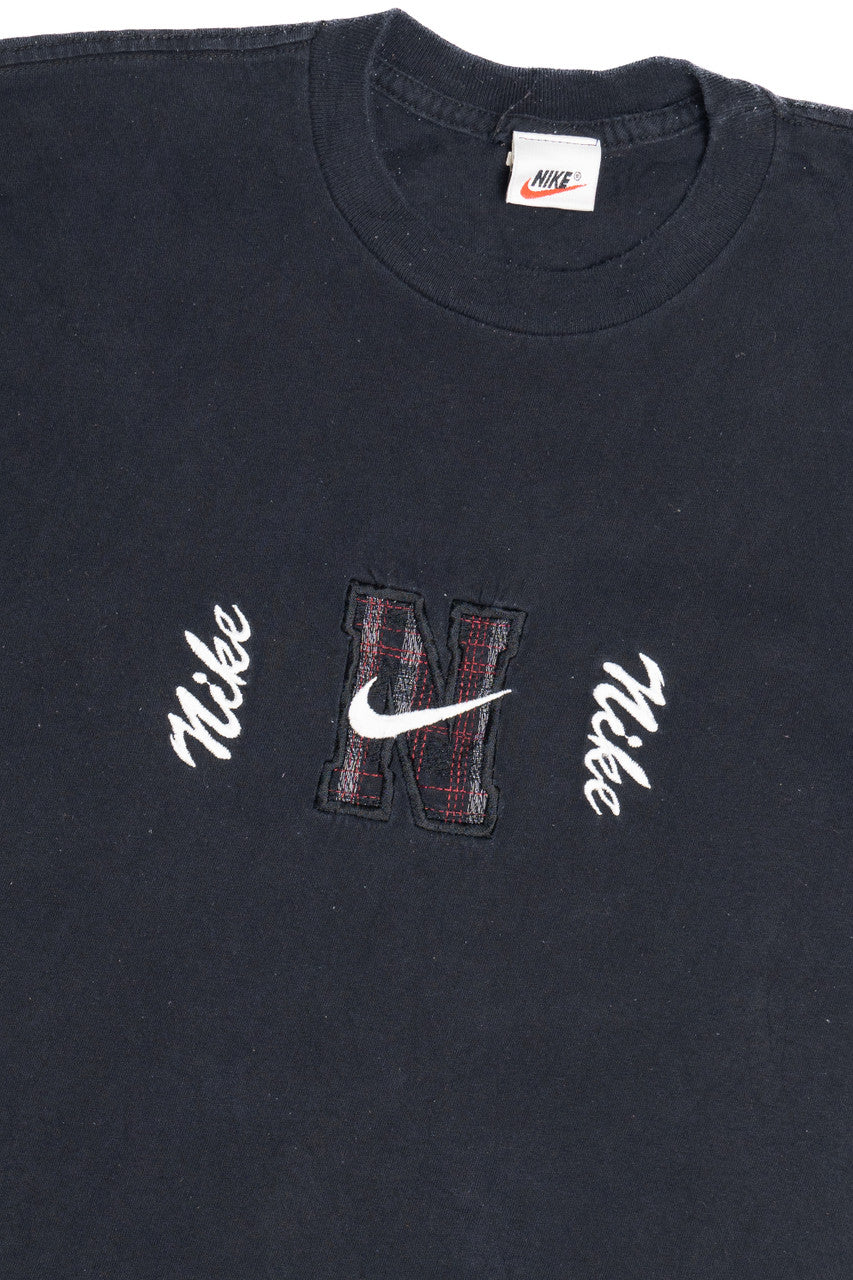Vintage Nike Embroidered Logo Plaid Detail T-Shirt (1990s)