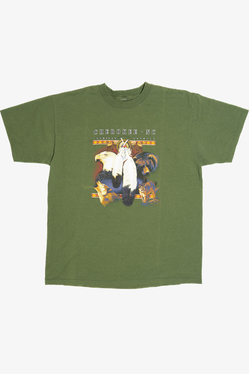 Vintage "Cherokee NC American Spirits" Embossed Print T-Shirt (1990s)