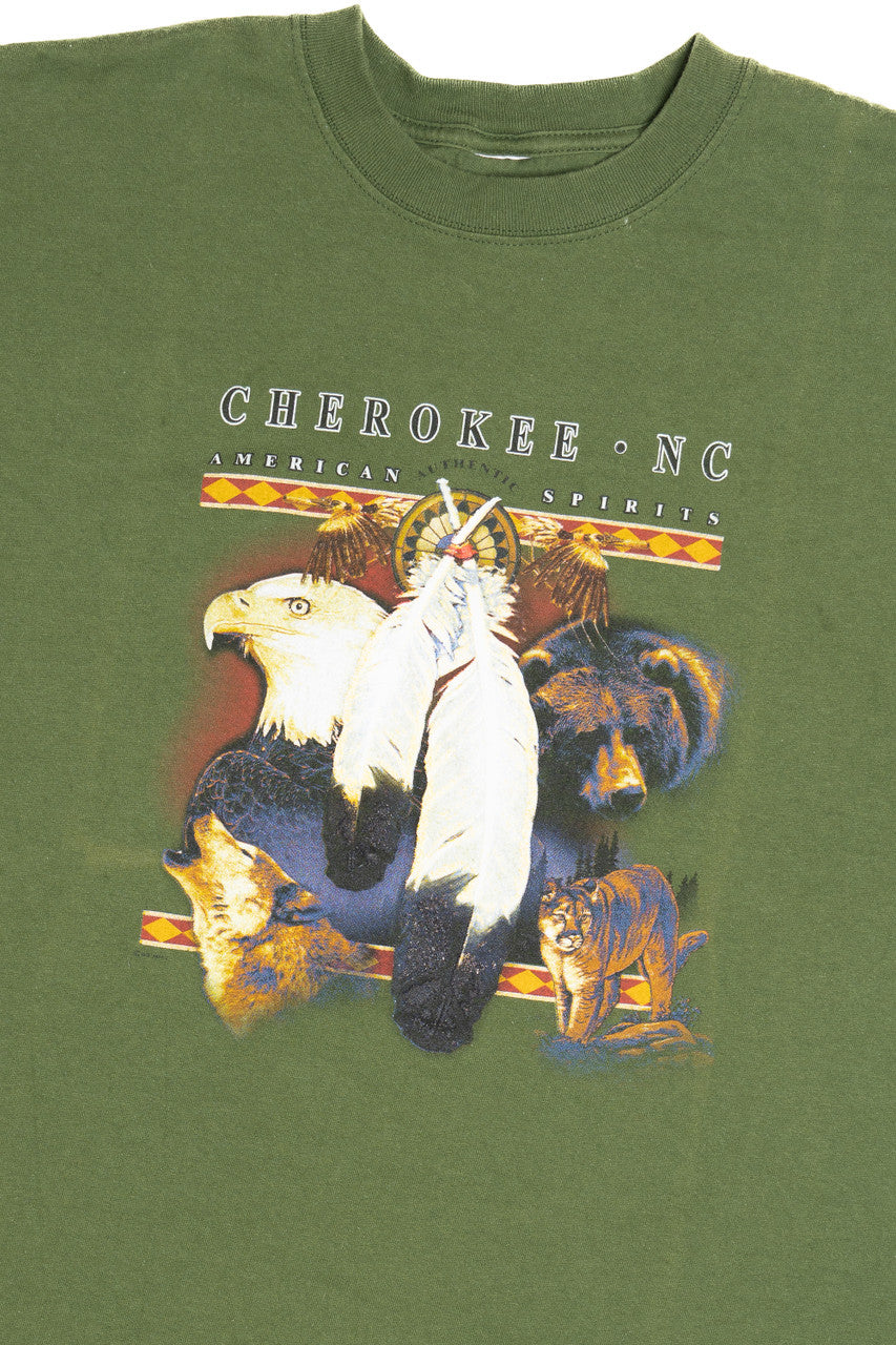 Vintage "Cherokee NC American Spirits" Embossed Print T-Shirt (1990s)