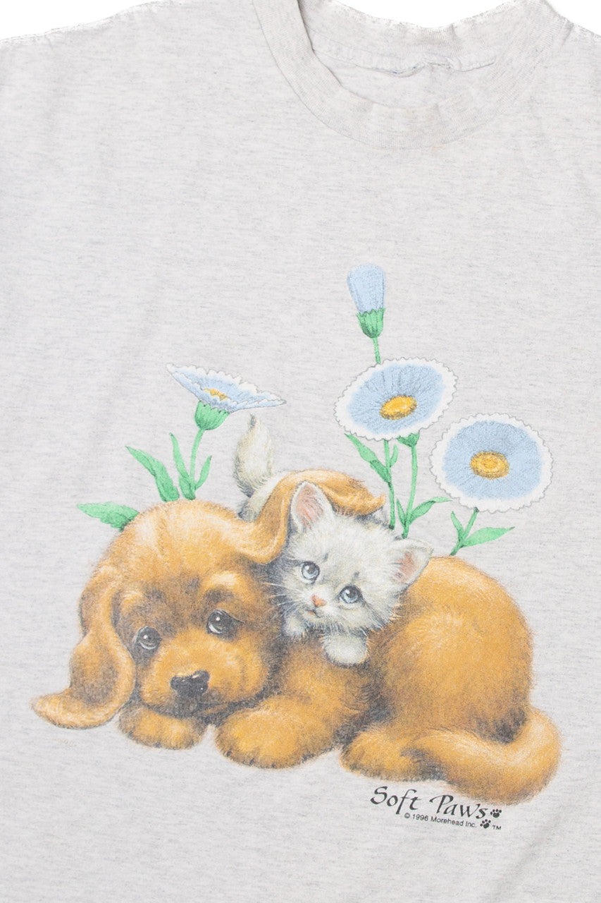 Vintage "Soft Paws" Puppy And Kitten T-Shirt
