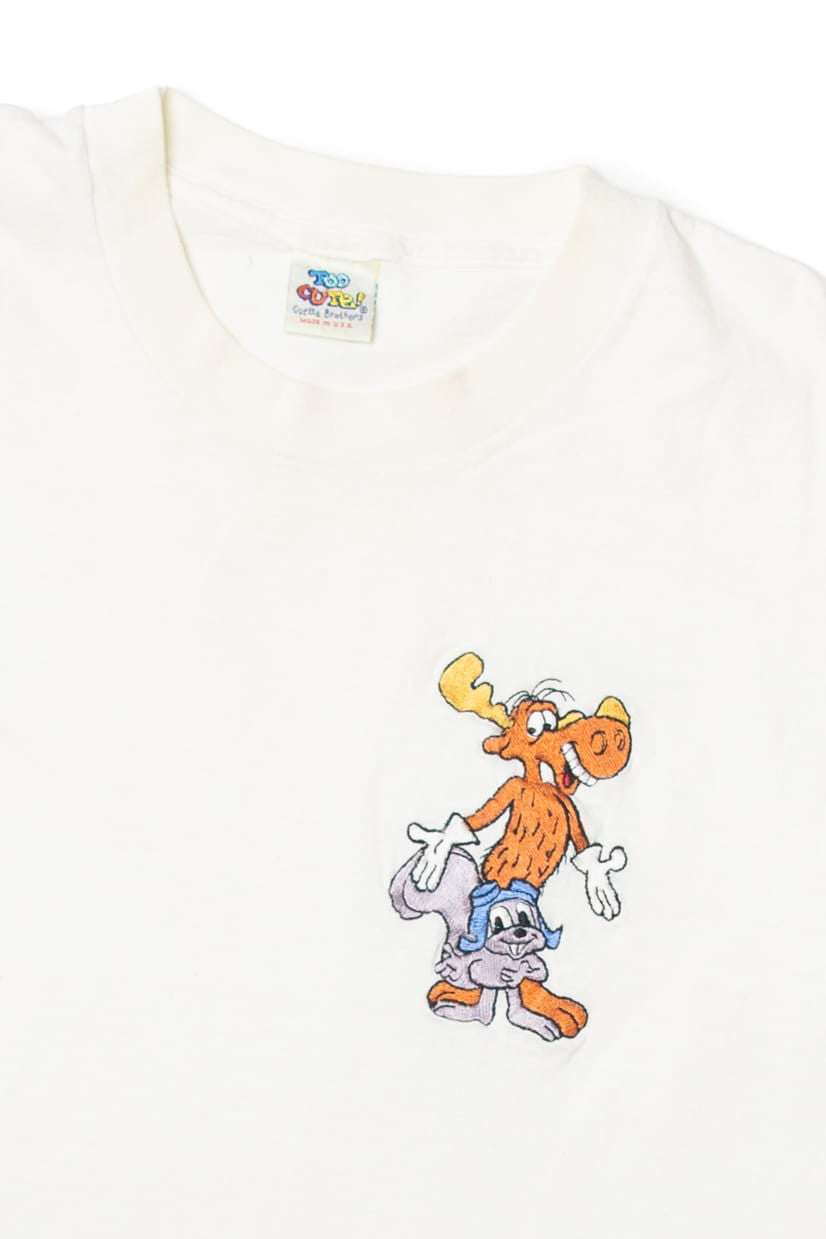 Vintage Embroidered Rocky And Bullwinkle Too Cute! T-Shirt (1990s)