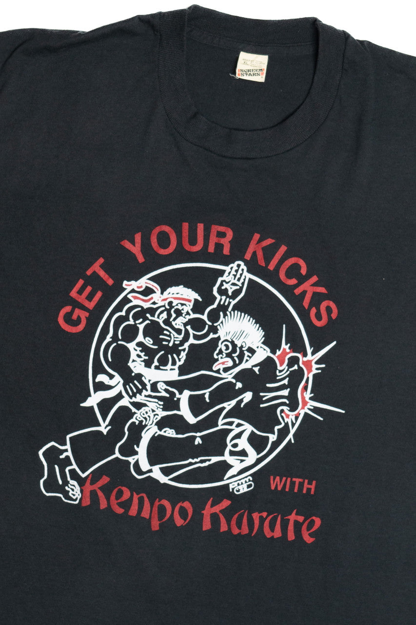 Vintage "Get Your Kicks With Kenpo Karate" Screen Stars T-Shirt (1980s) 12119