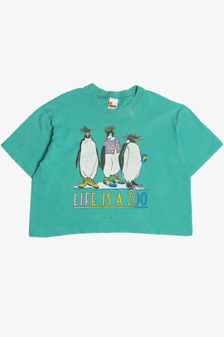 Vintage "Life Is A Zoo" Penguin Trio Crop Top T-Shirt (1990s)