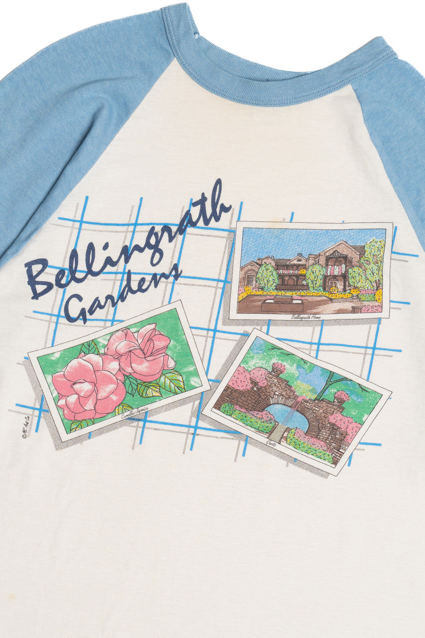 Vintage "Bellingrath Gardens" "Mobile, Ala." Postcards Raglan T-Shirt (1980s)