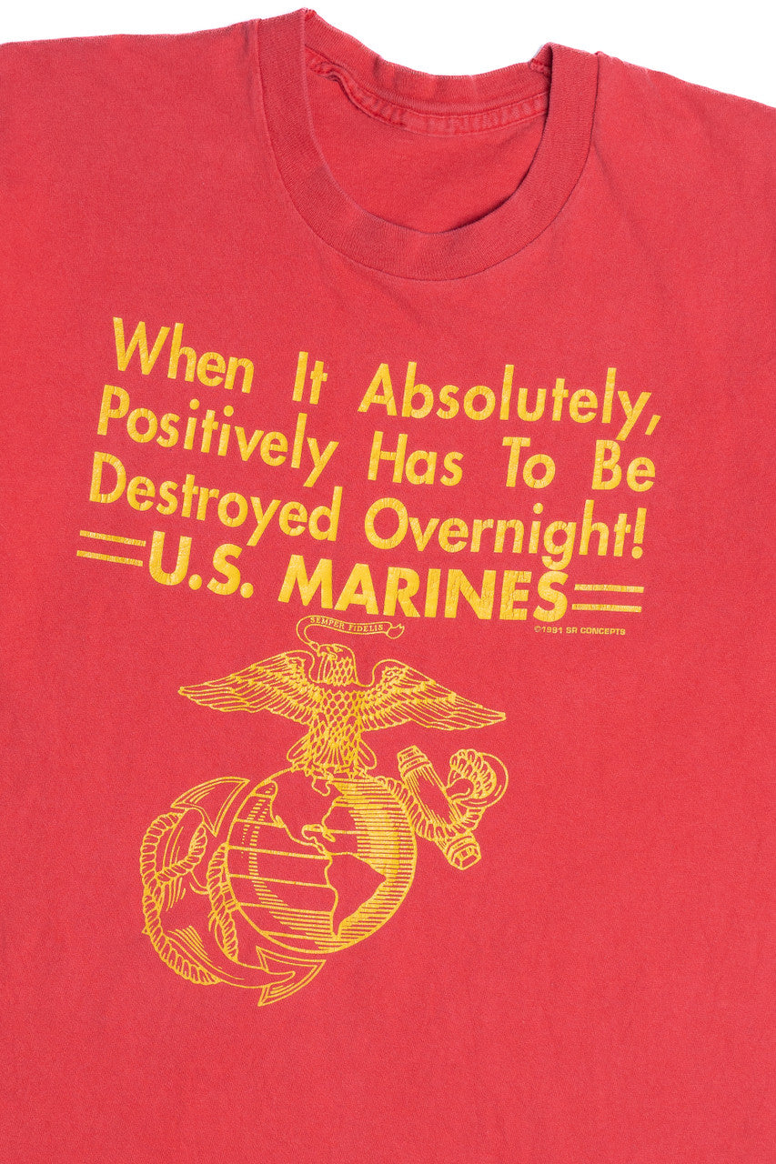 Vintage U.S. Marines "When It Absolutely... Has To Be Destroyed Overnight!" T-Shirt (1990s)