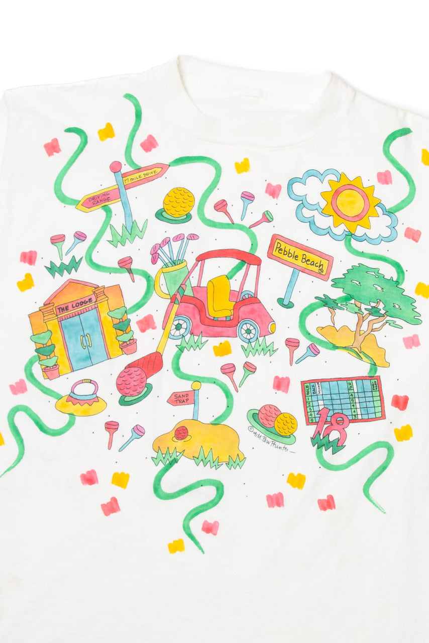 Vintage Cartoon Golf Course Pebble Beach Map T-Shirt