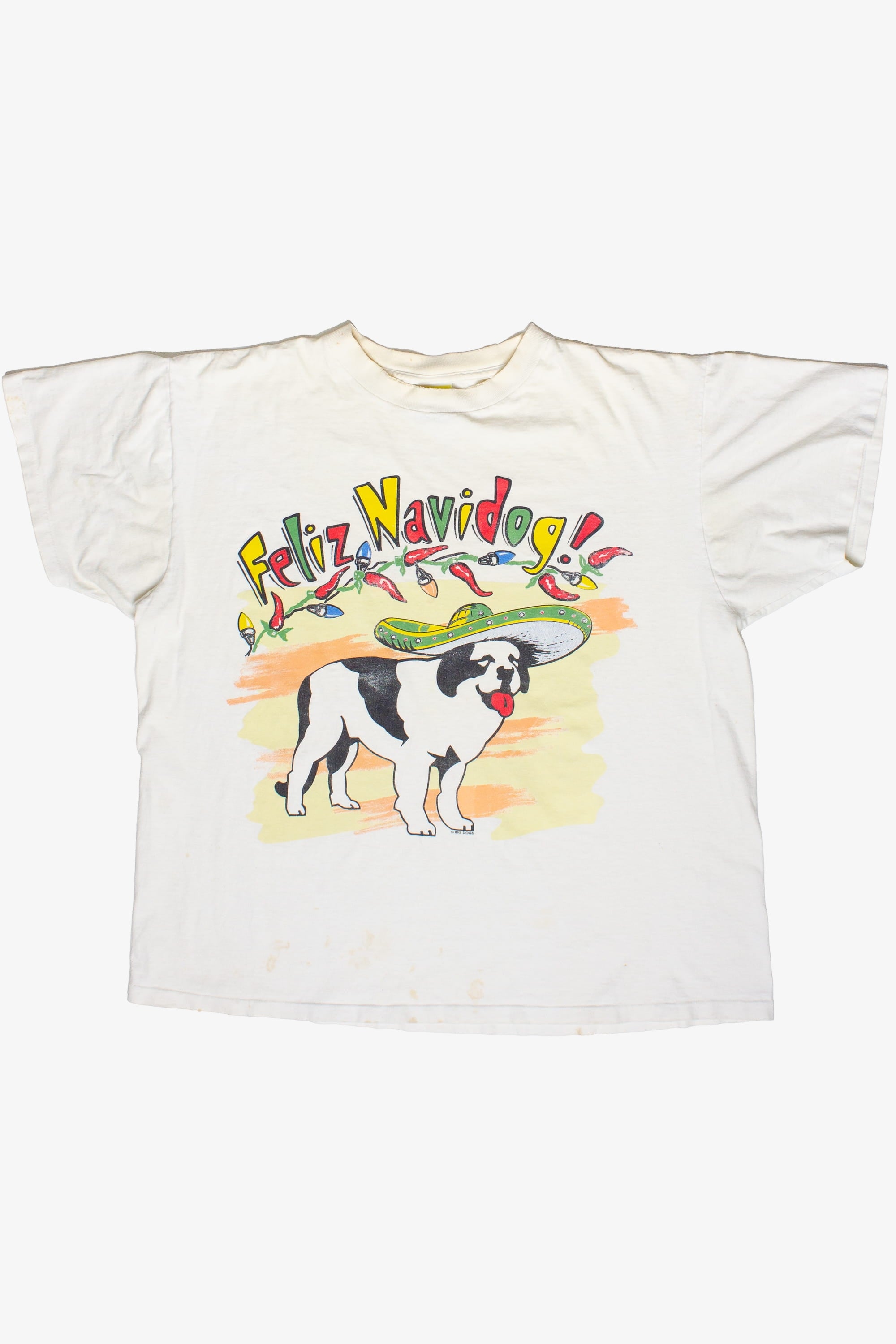 Vintage Distressed Big Dogs "Feliz Navidog" T-Shirt (1990s)