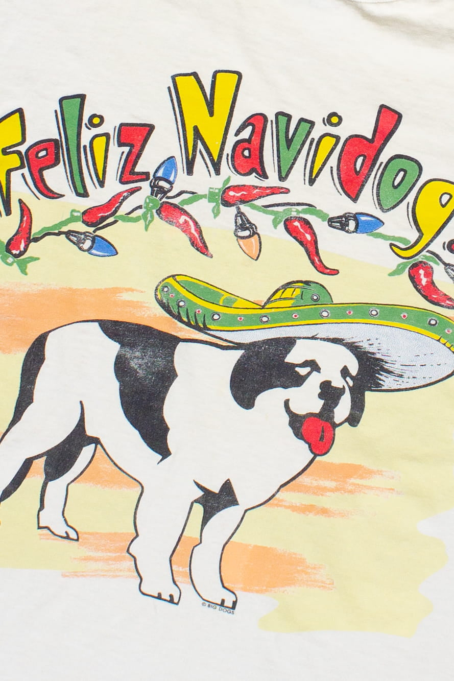 Vintage Distressed Big Dogs "Feliz Navidog" T-Shirt (1990s)