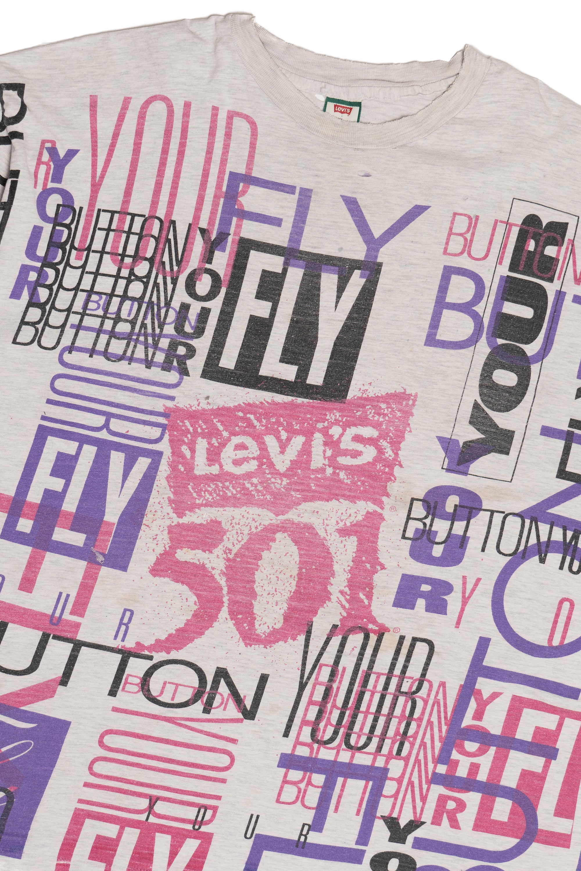 Vintage Distressed Levi's 501 "Button Your Fly" All Over Print AOP T-Shirt (1990s)
