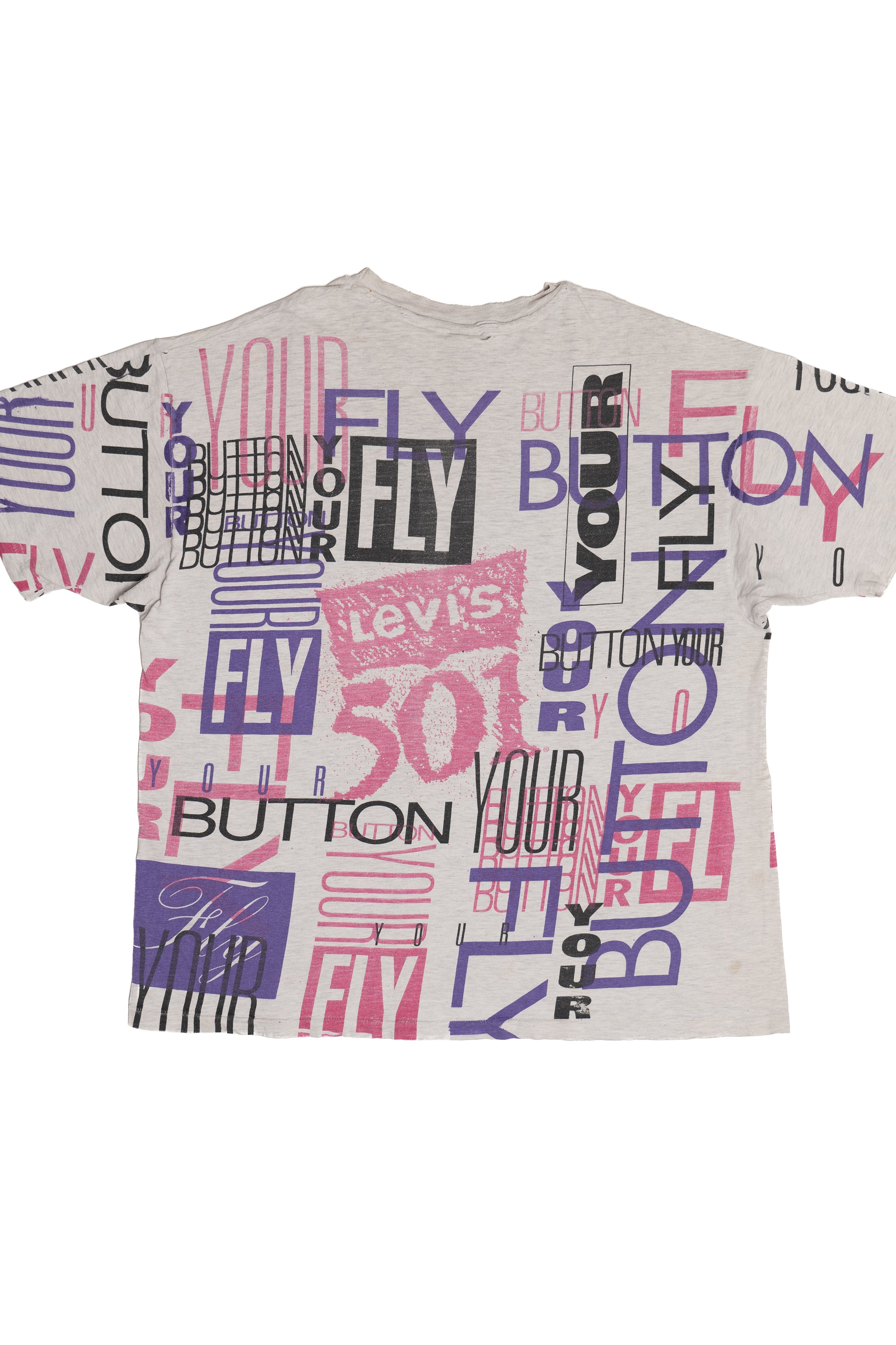 Vintage Distressed Levi's 501 "Button Your Fly" All Over Print AOP T-Shirt (1990s)