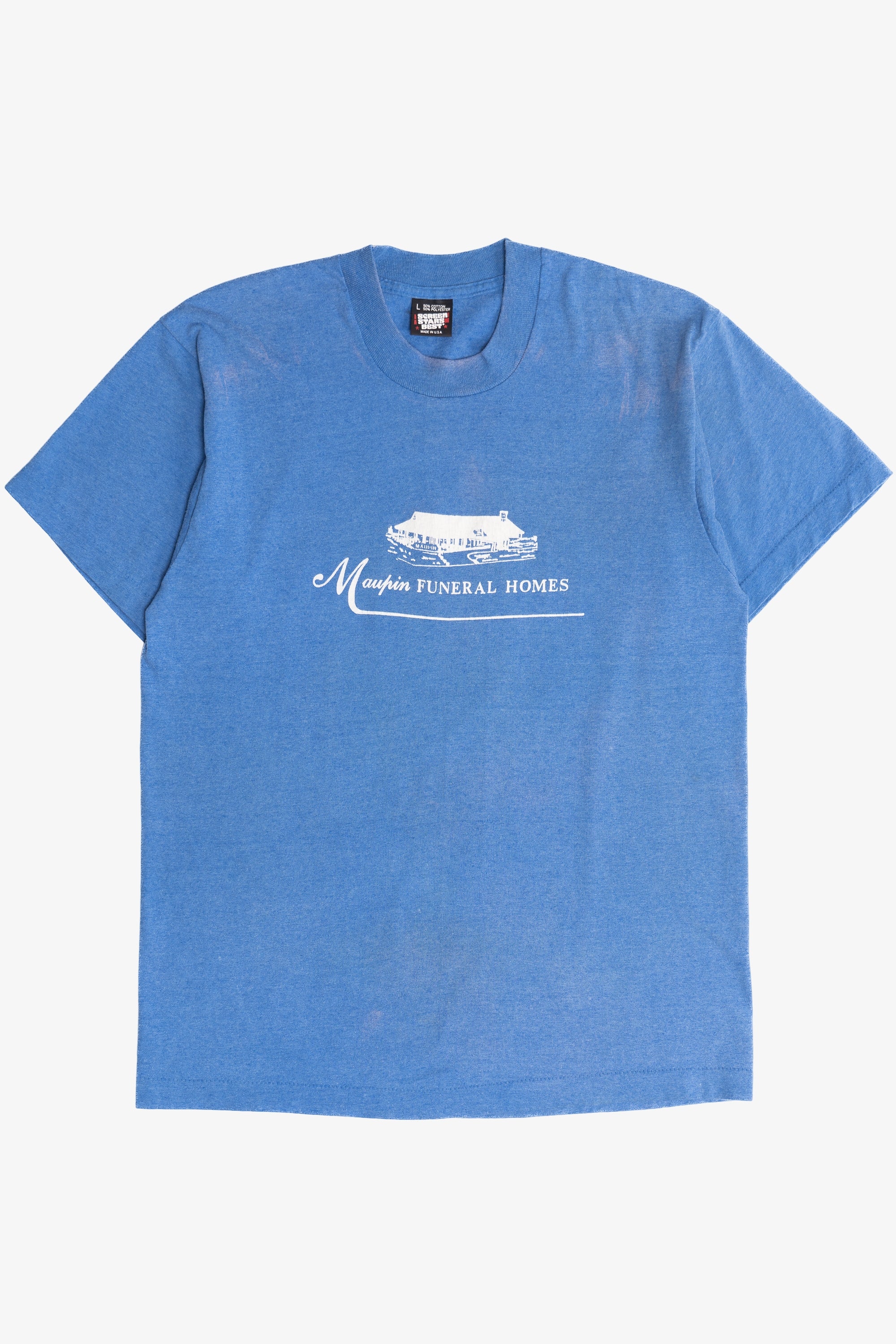 Vintage "Mauphin Funeral Homes" Sun Faded Single Stitch Screen Stars T-Shirt (1990s)