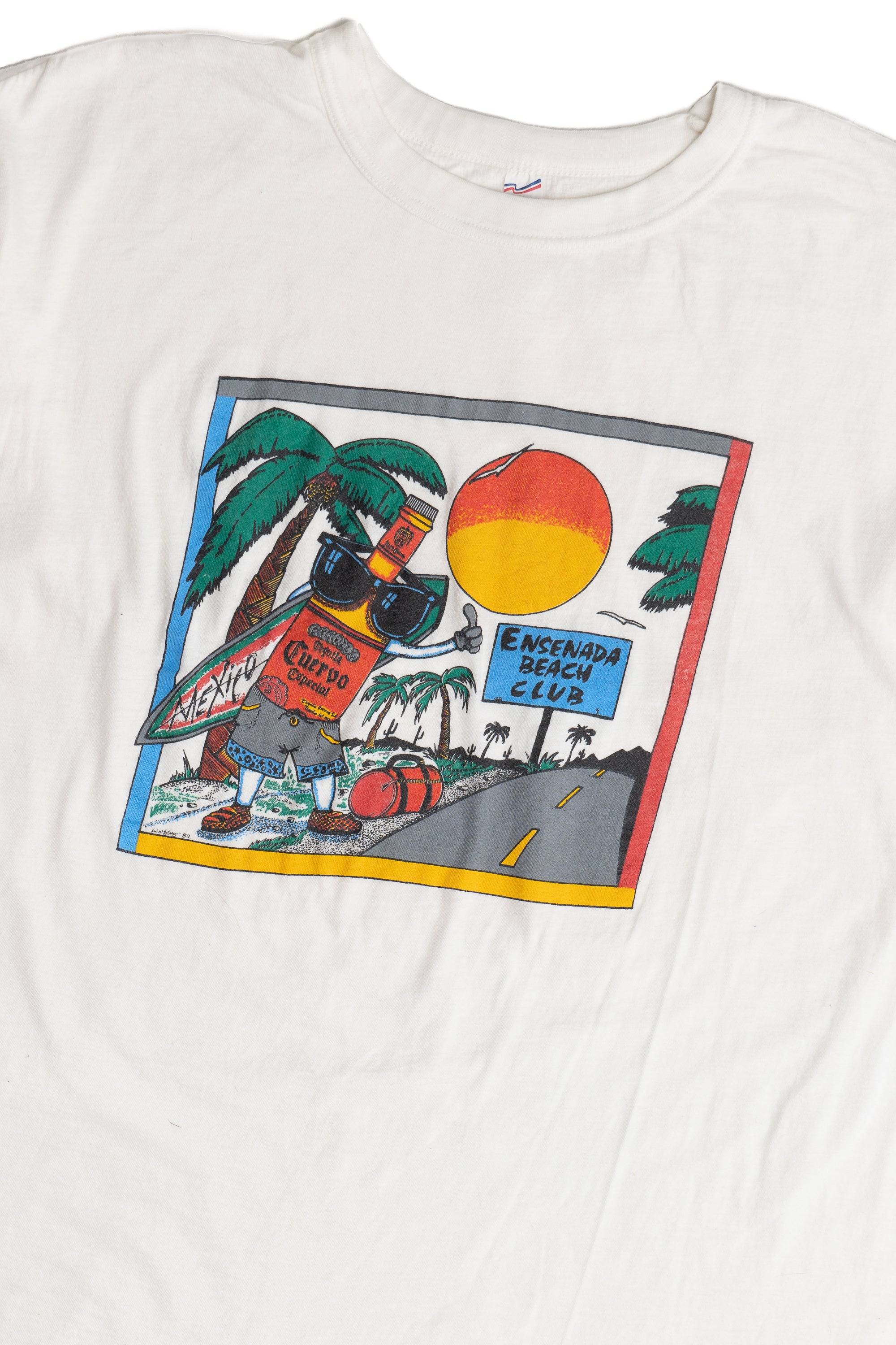 Vintage Mexican Booze "Ensenada Surf Club" Hitchhiking Surfer T-Shirt (1990s)