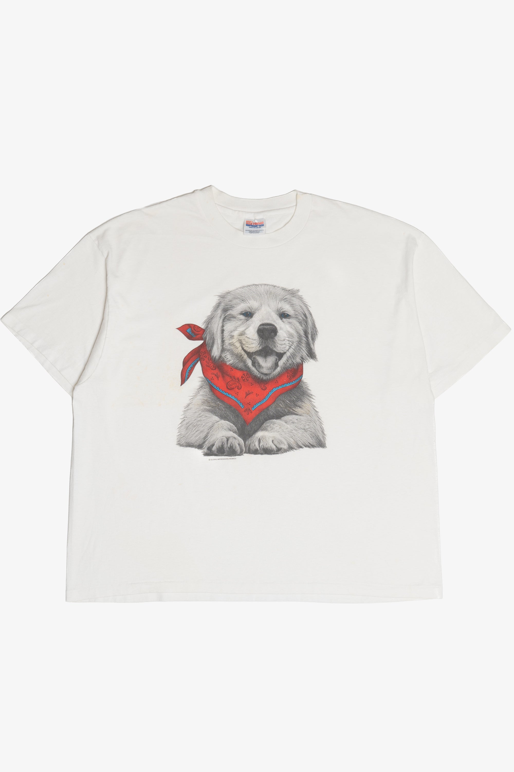Vintage Puppy With Bandana Distressed Single Stitch T-Shirt (1990s)