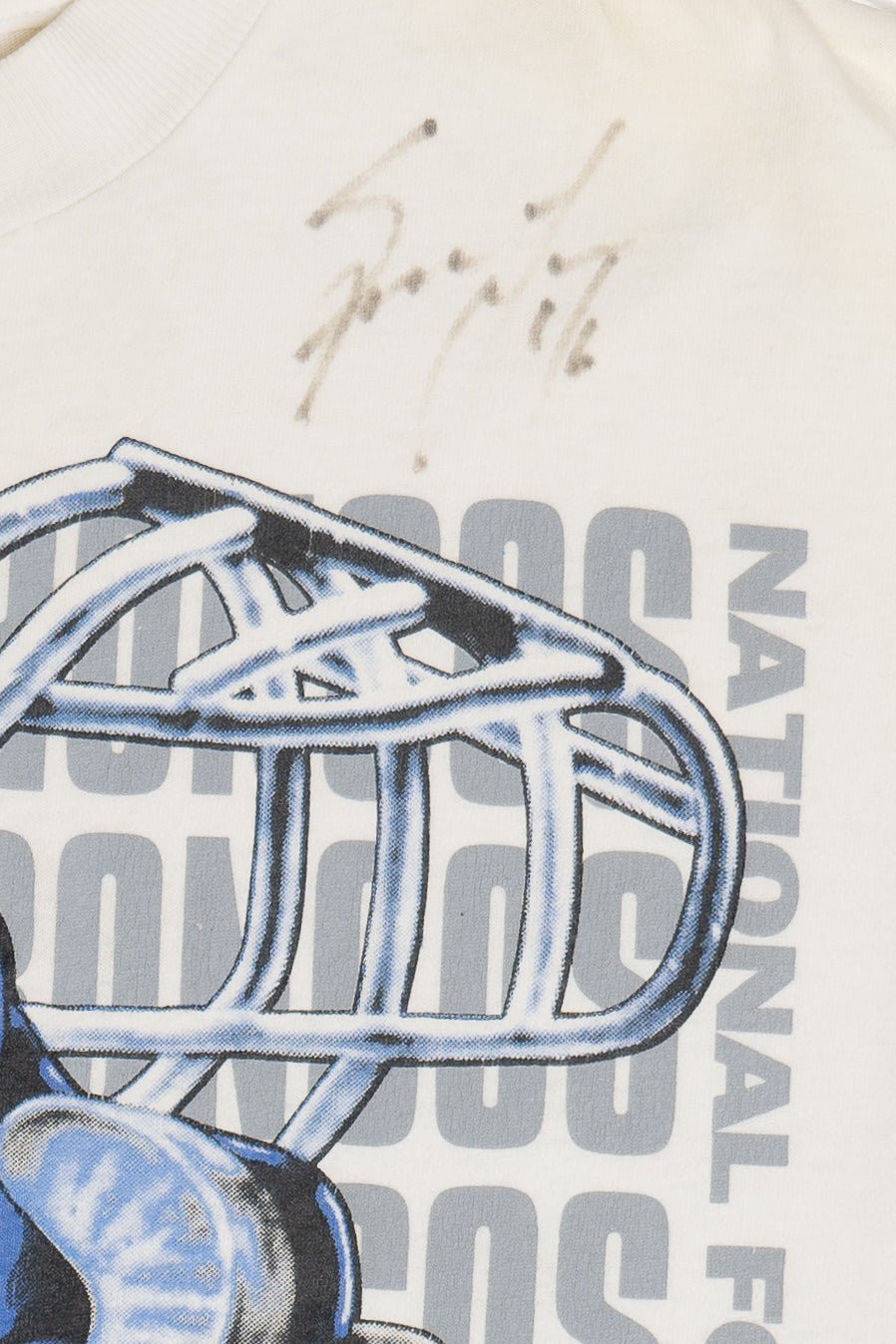 Vintage 1996 Signed Denver Broncos NFL Distressed T-Shirt (1990s)