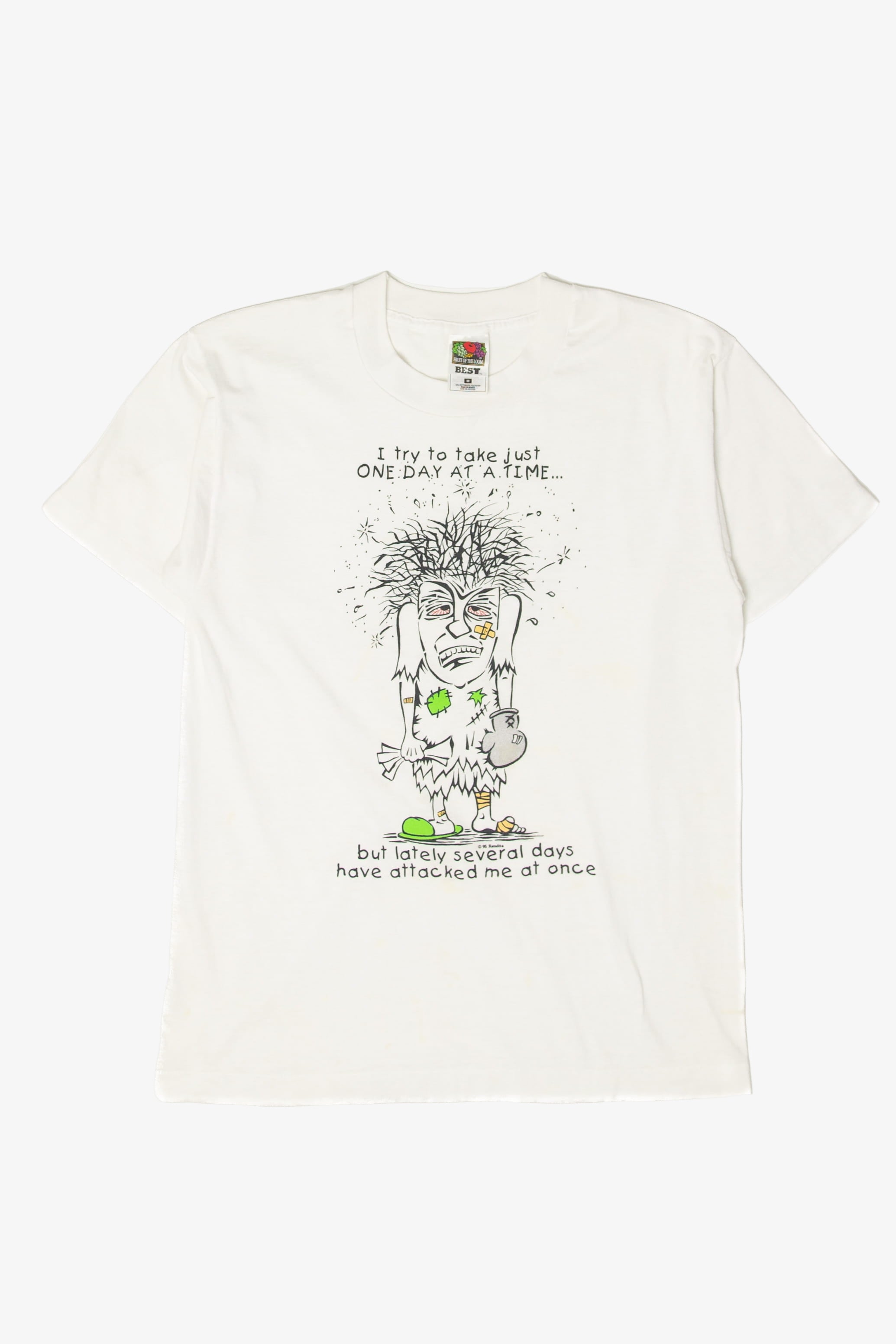 Vintage Distressed "One Day At A Time" Funny T-Shirt (1990s)