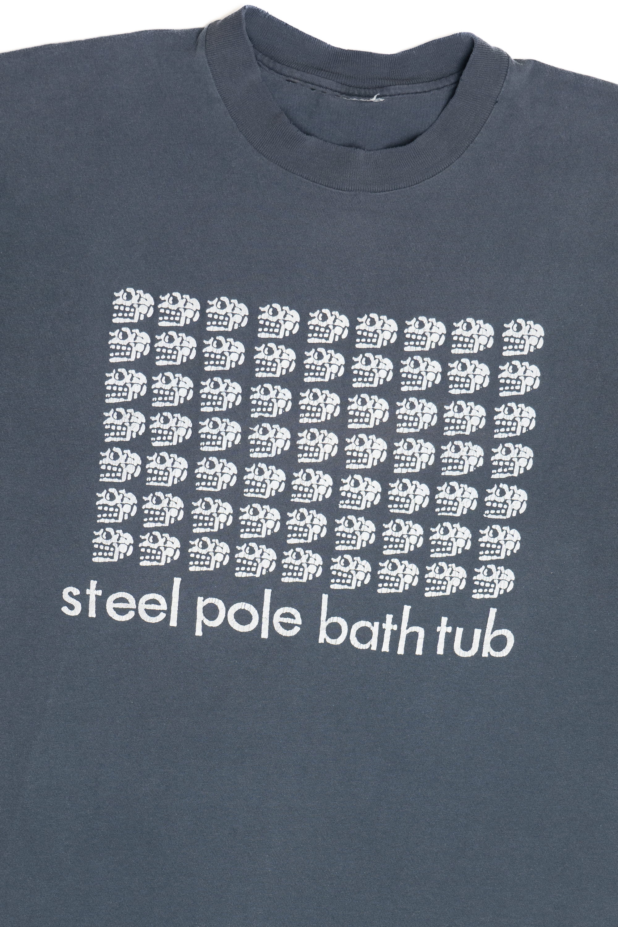 Black vintage 1990s Steel Pole Bath Tub punk band t-shirt with multiple white skull graphics and band name text
