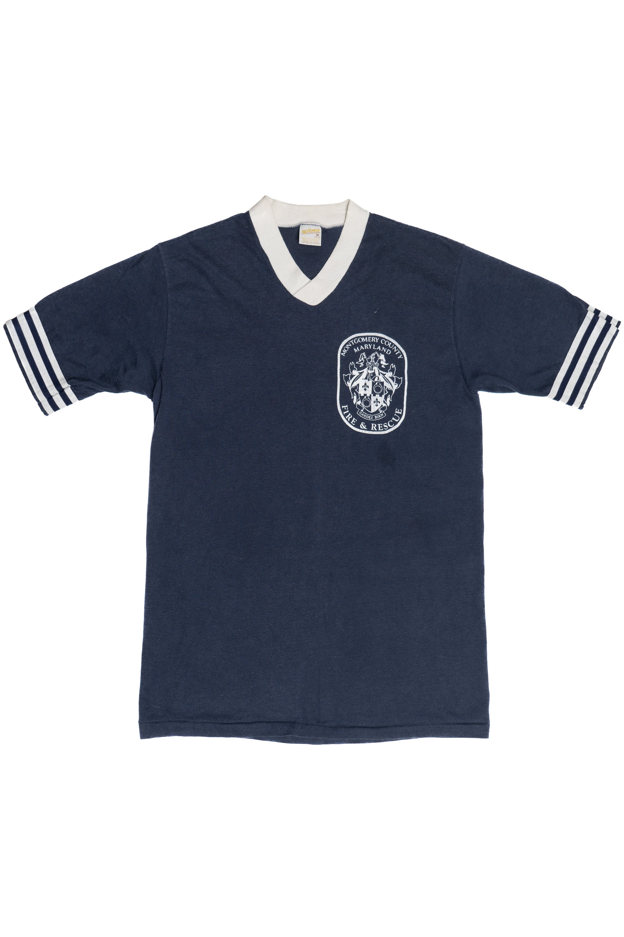 Vintage "Montgomery County Maryland Fire & Rescue" V-Neck Ringer T-Shirt (1980s)