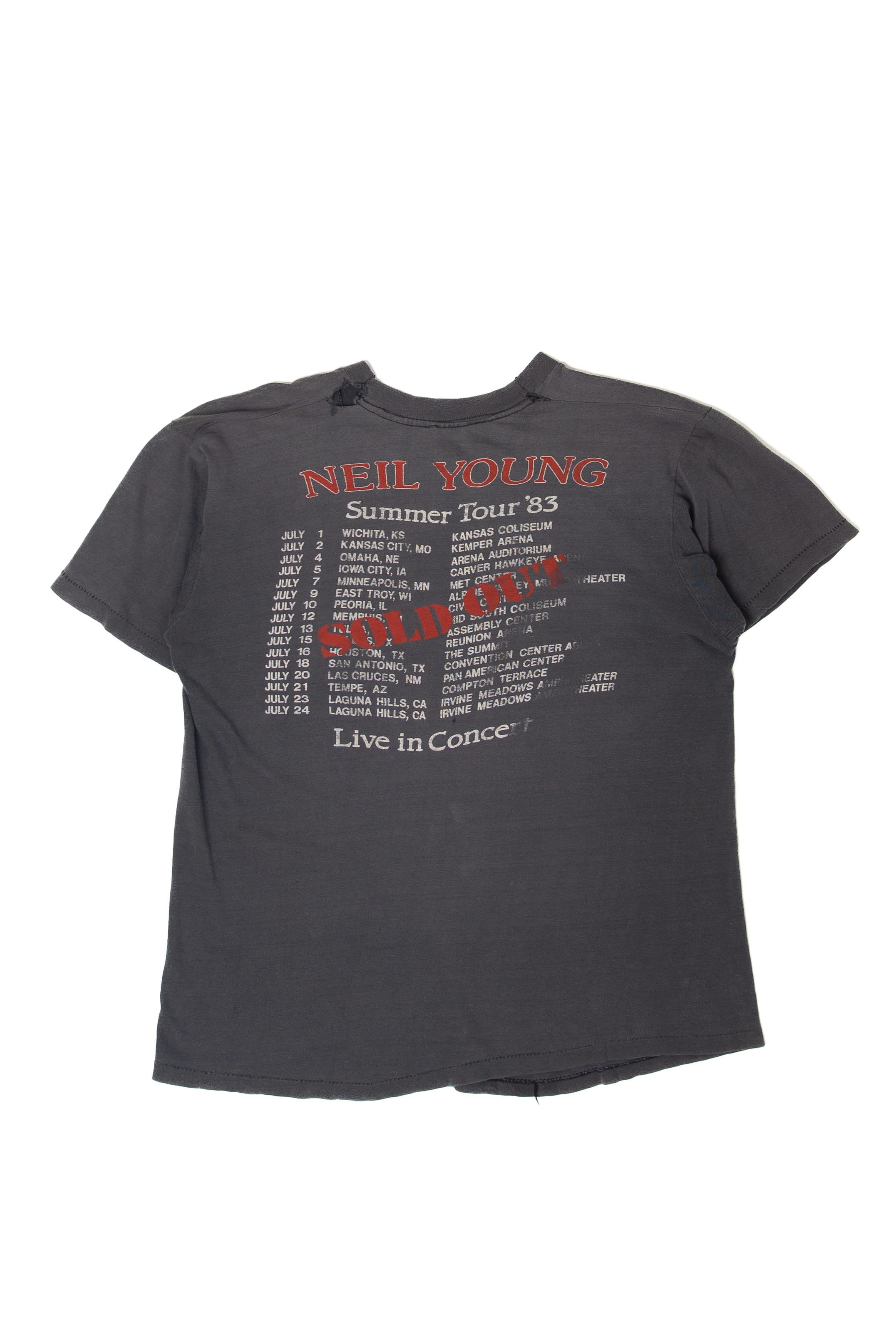 Vintage Neil Young 1983 Summer Tour Distressed T-Shirt (1980s)