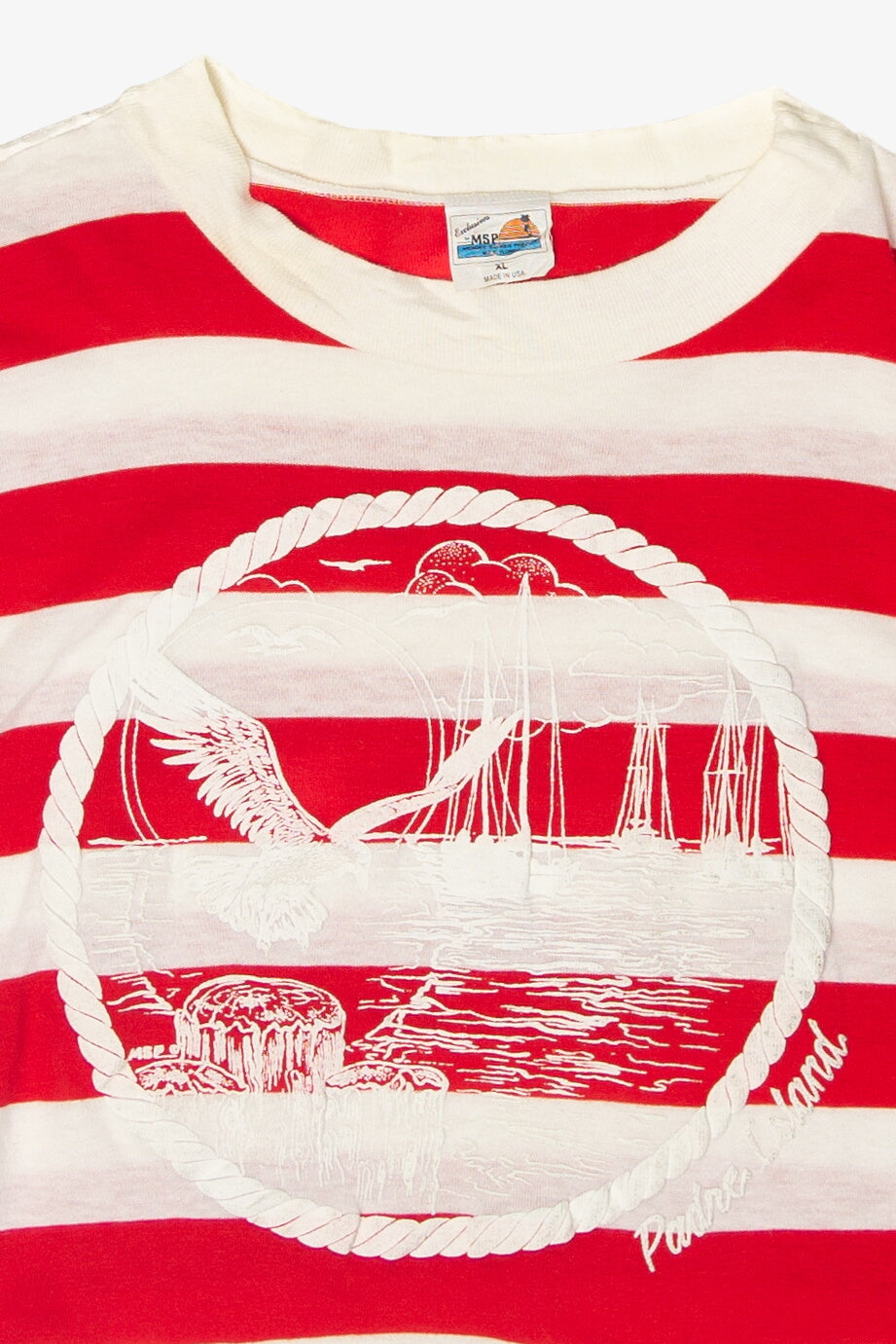 Vintage Padre Island Striped Crop Top T-Shirt (1990s)
