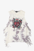 Affliction Rhinestone Tied Side Fringe Sleeveless T-Shirt