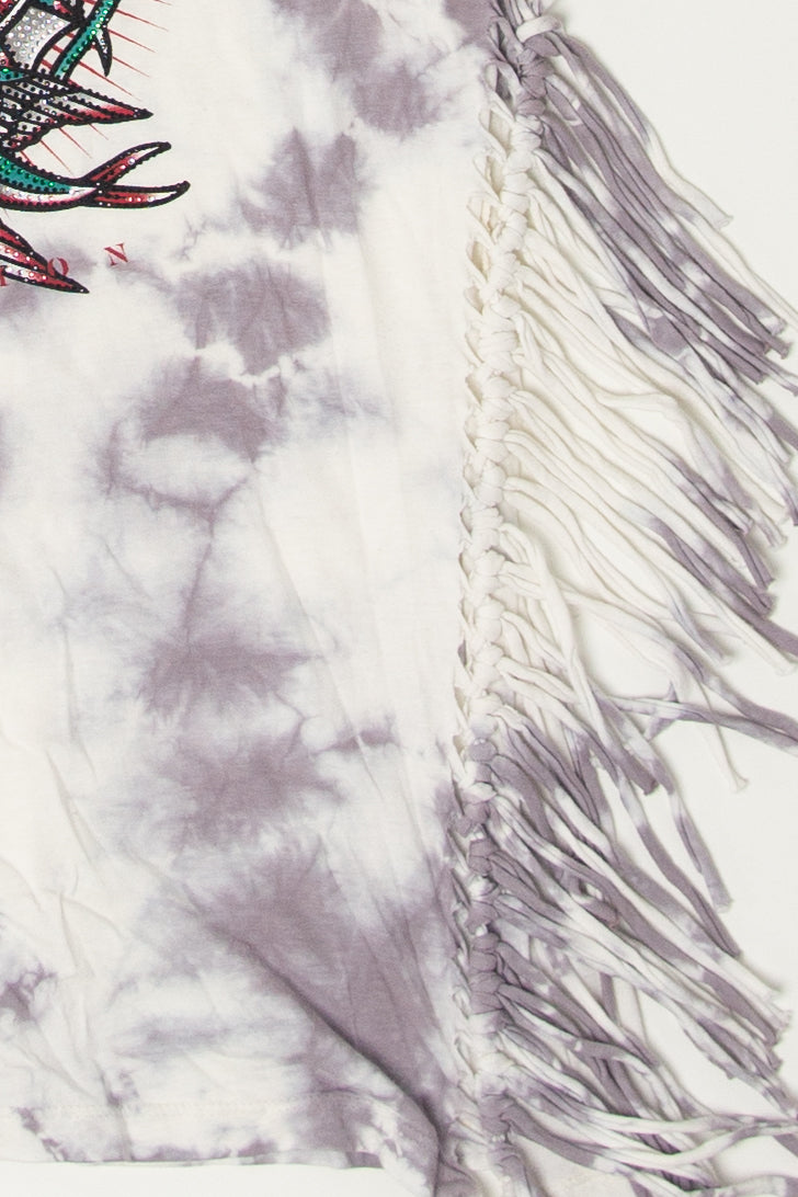 Affliction Rhinestone Tied Side Fringe Sleeveless T-Shirt