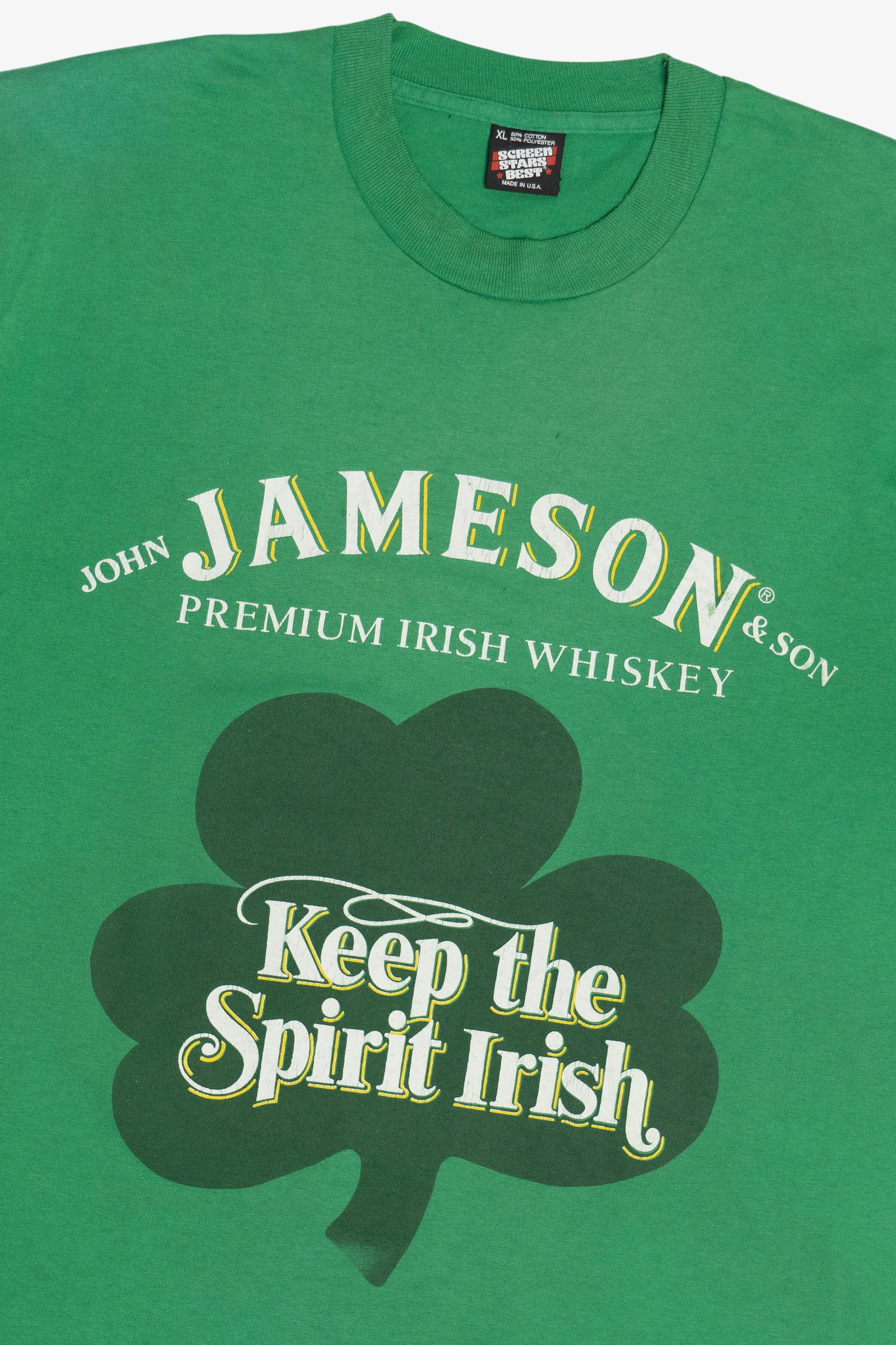 Vintage Jameson Whiskey "Keep The Spirit Irish" Four Leaf Clover Single Stitch T-Shirt (1990s)