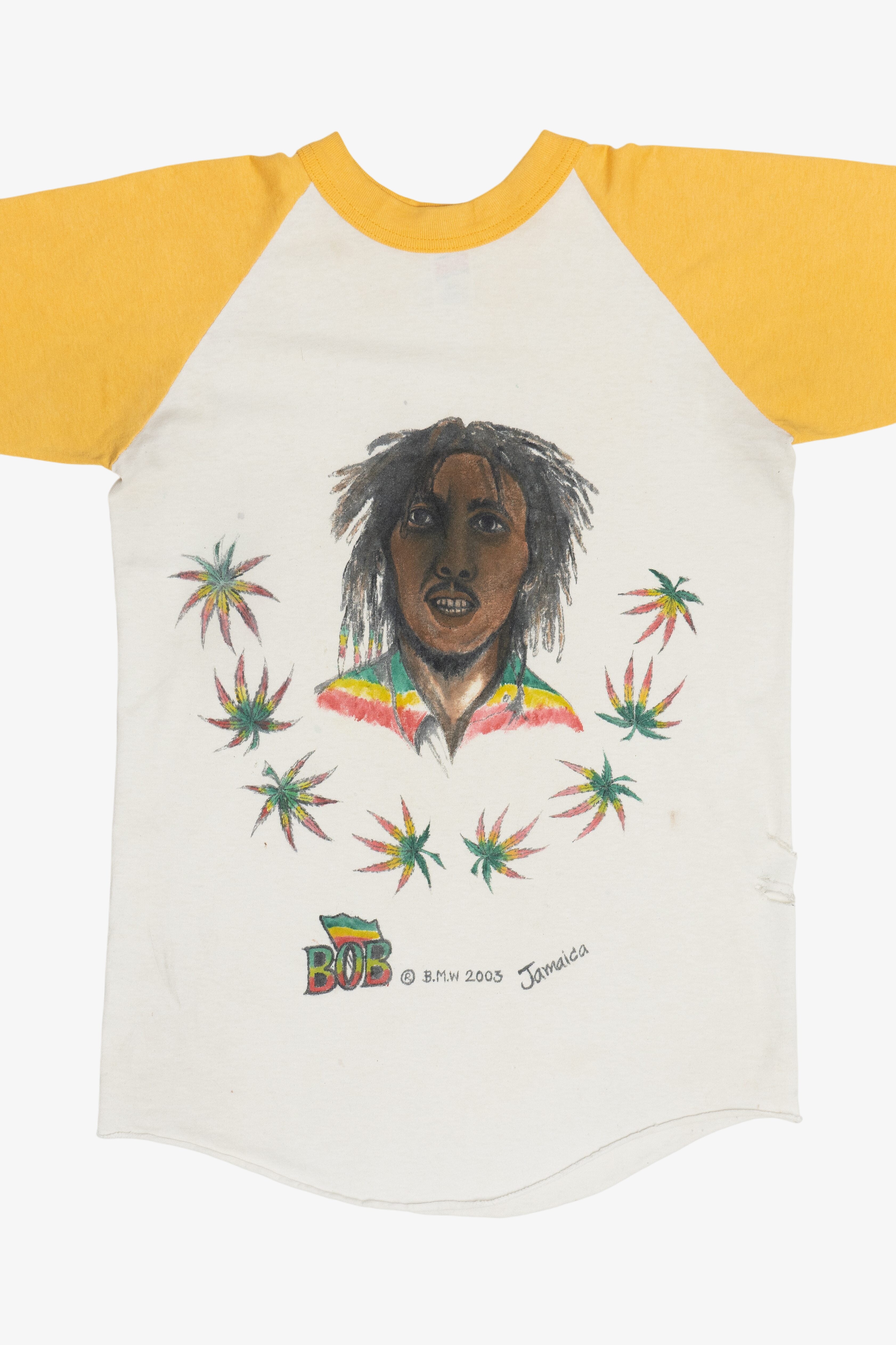 Vintage Bob Marley DIY Hand Drawn Raglan T-Shirt (2000s)