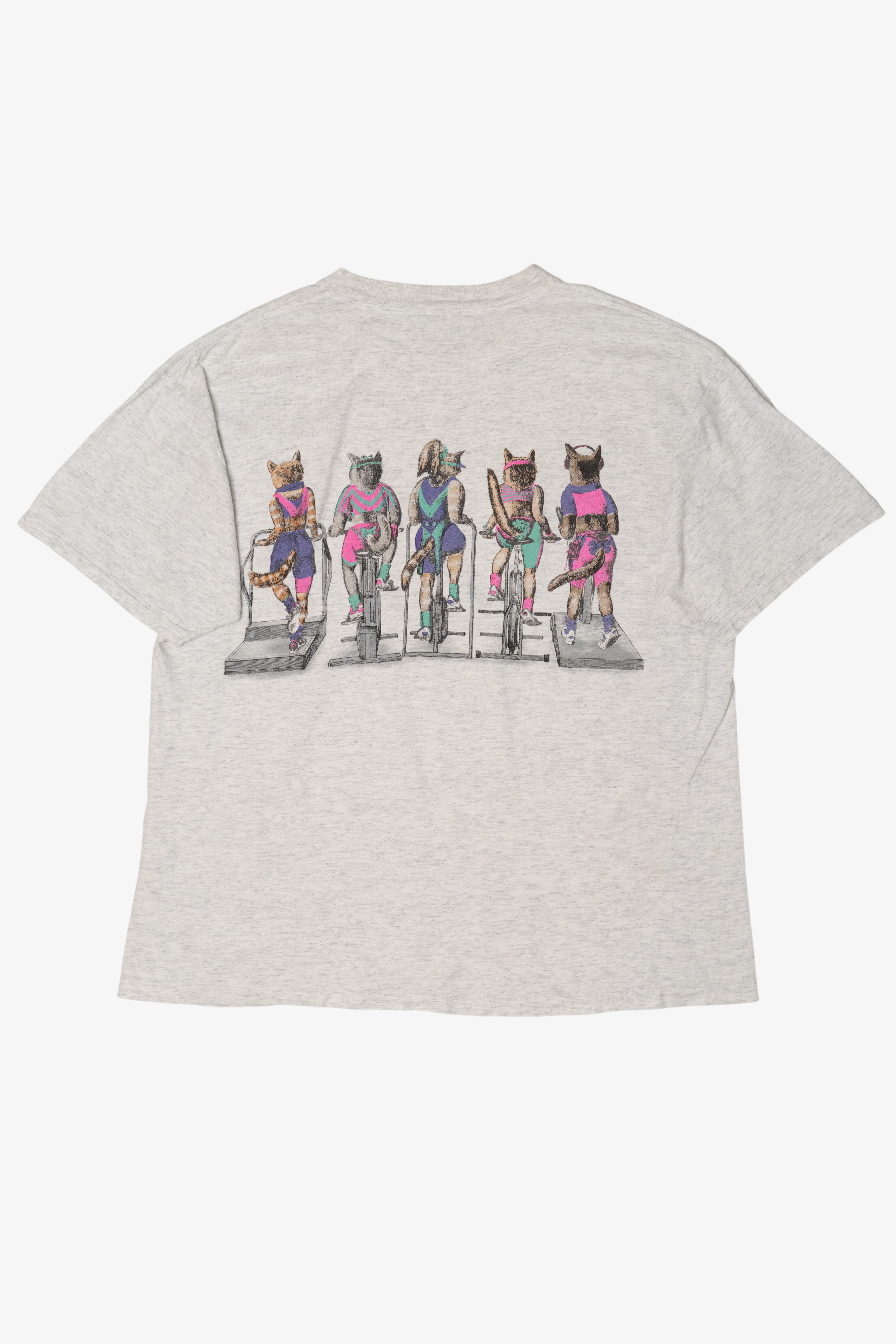 Vintage Exercise Cat Front/Back Single Stitch T-Shirt (1990s)