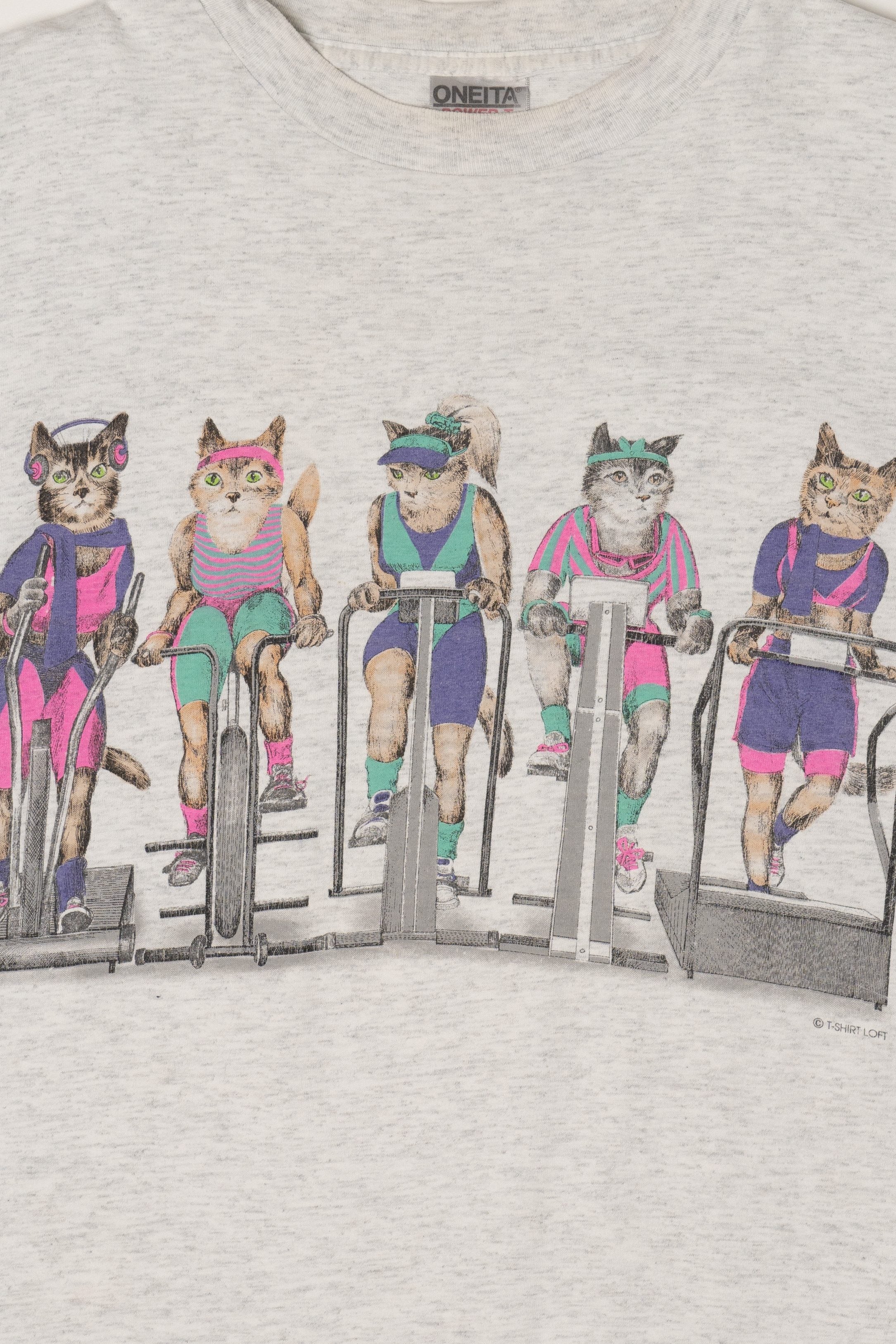 Vintage Exercise Cat Front/Back Single Stitch T-Shirt (1990s)