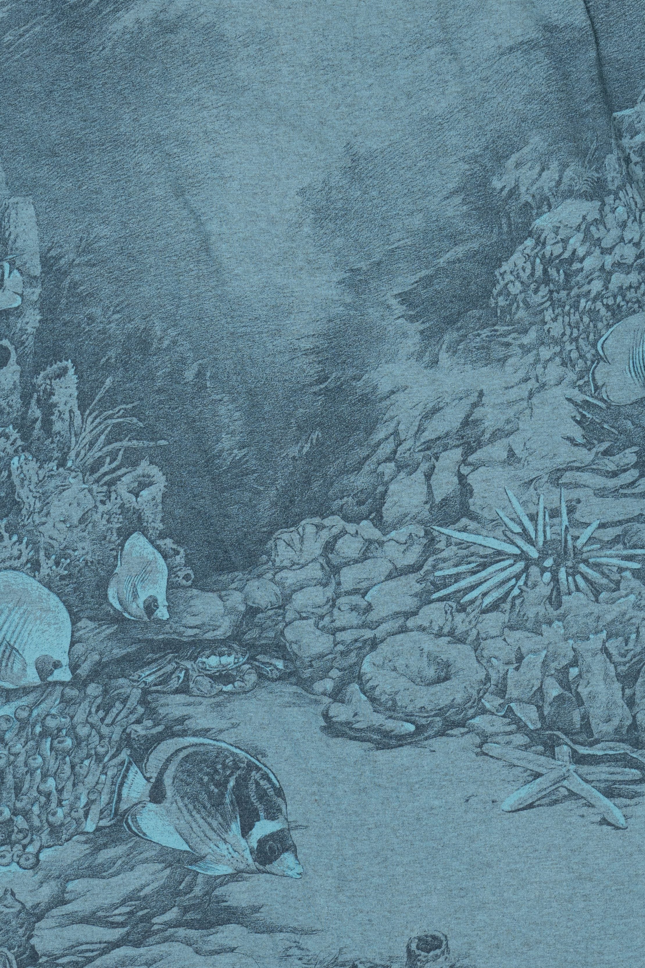 Vintage Embroidered Dolphins Underwater Scene All Over Print Single Stitch T-Shirt (1990s)