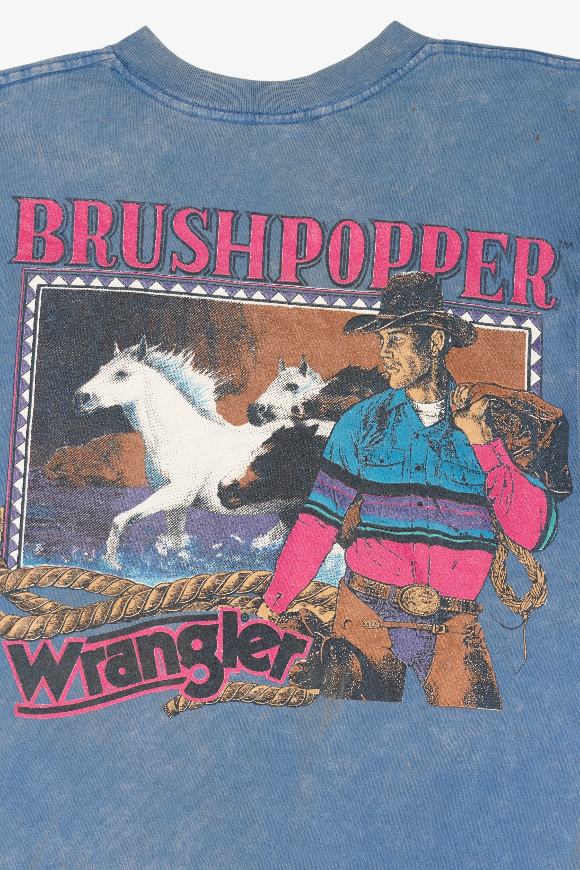 Vintage Brushpopper Wrangler Acid Wash Single StitchT-Shirt (1990s)