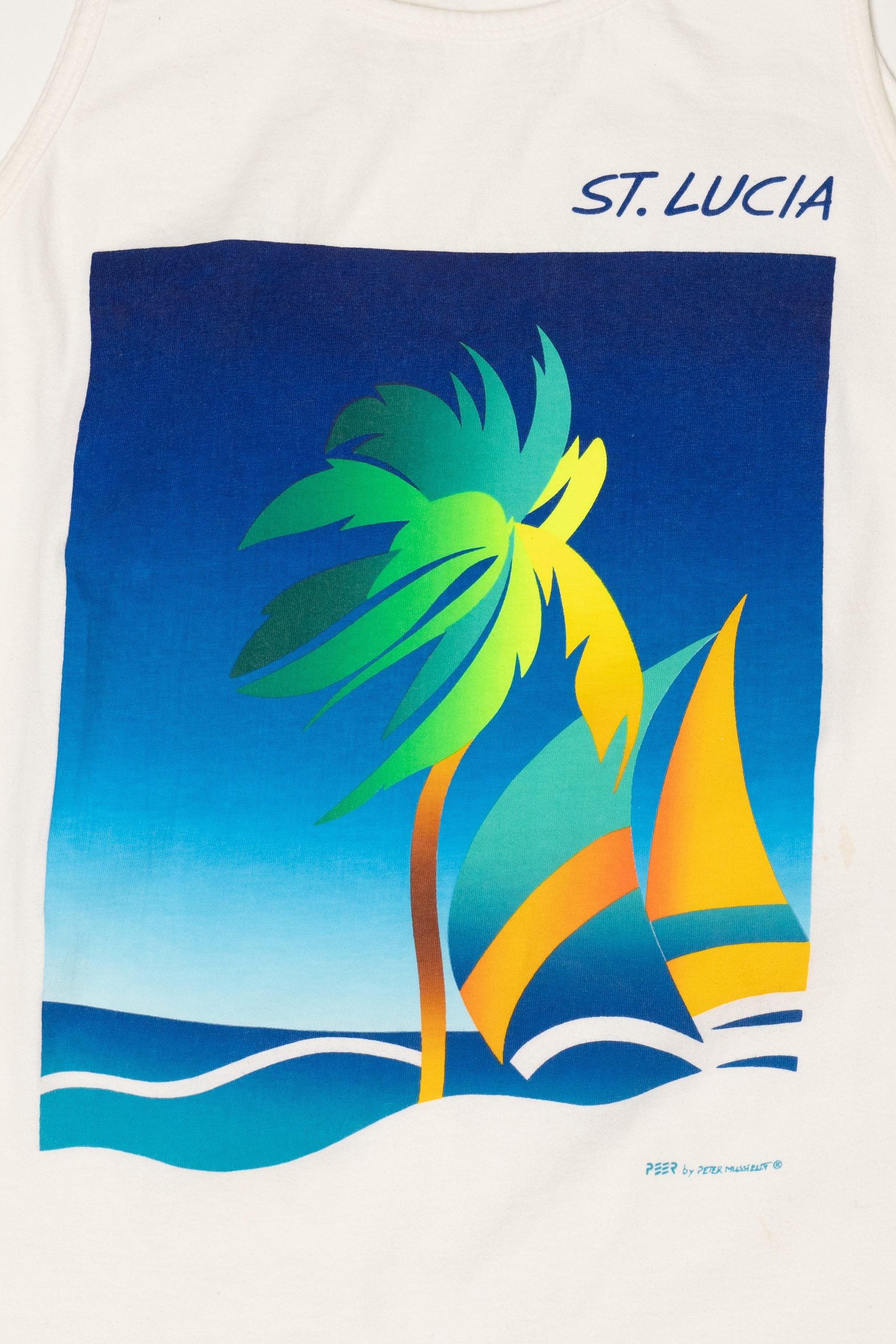 Vintage St. Lucia Island Sailboat Sleeveless T-Shirt (1990s)