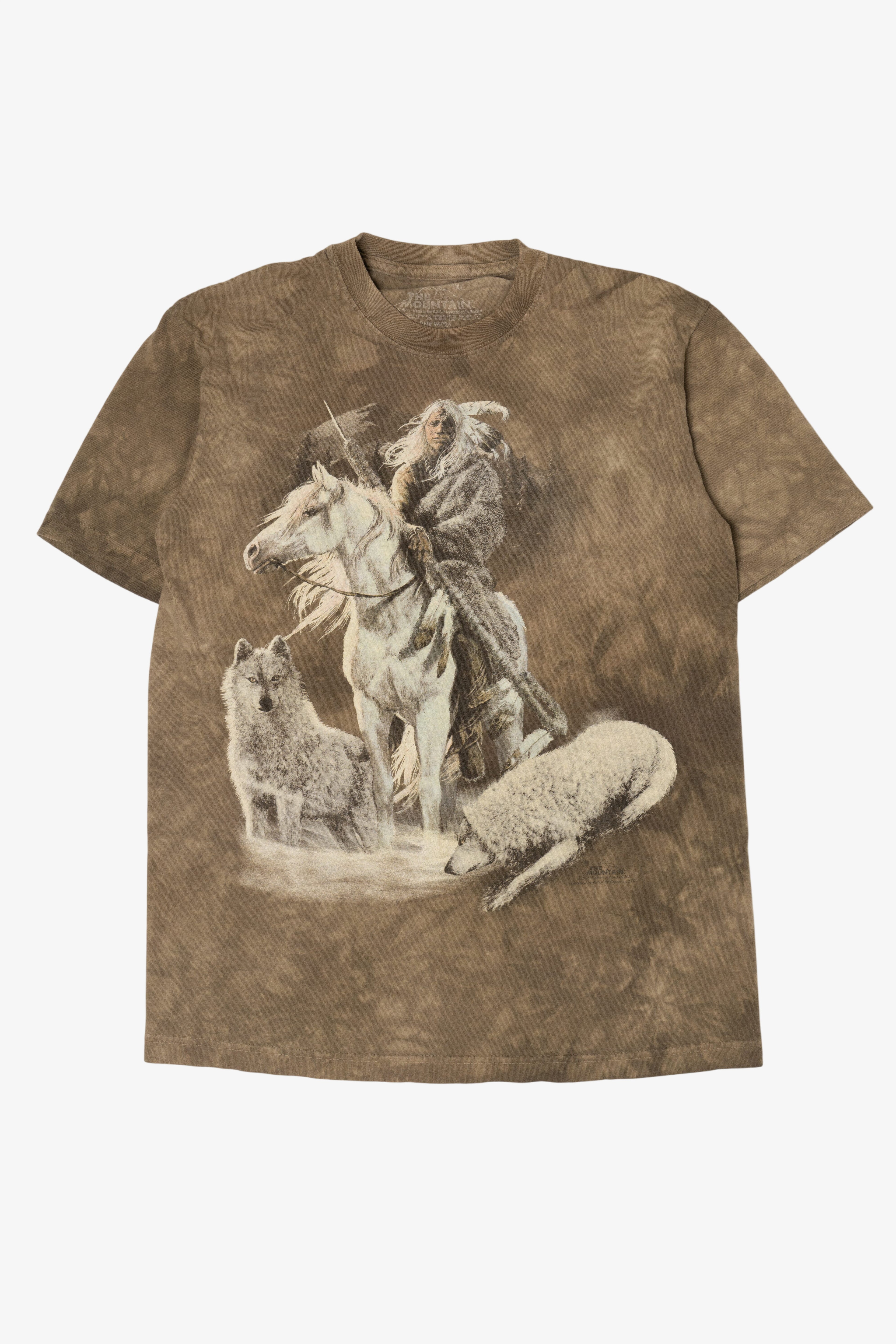 The Mountain Native American With Wolves Tie Dye T-Shirt (2010s)