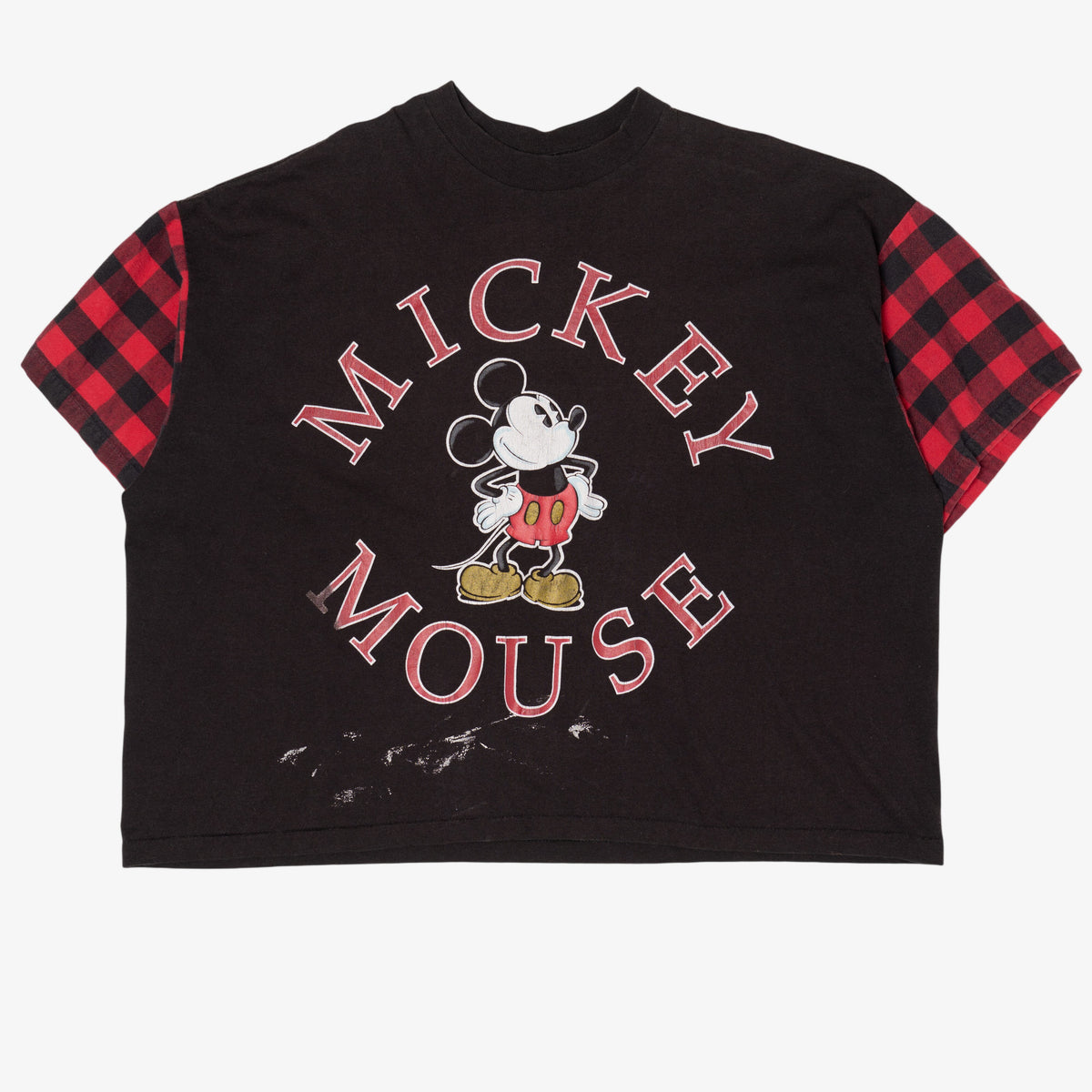 Vintage Distressed Mickey Mouse Plaid Sleeves Single Stitch T 