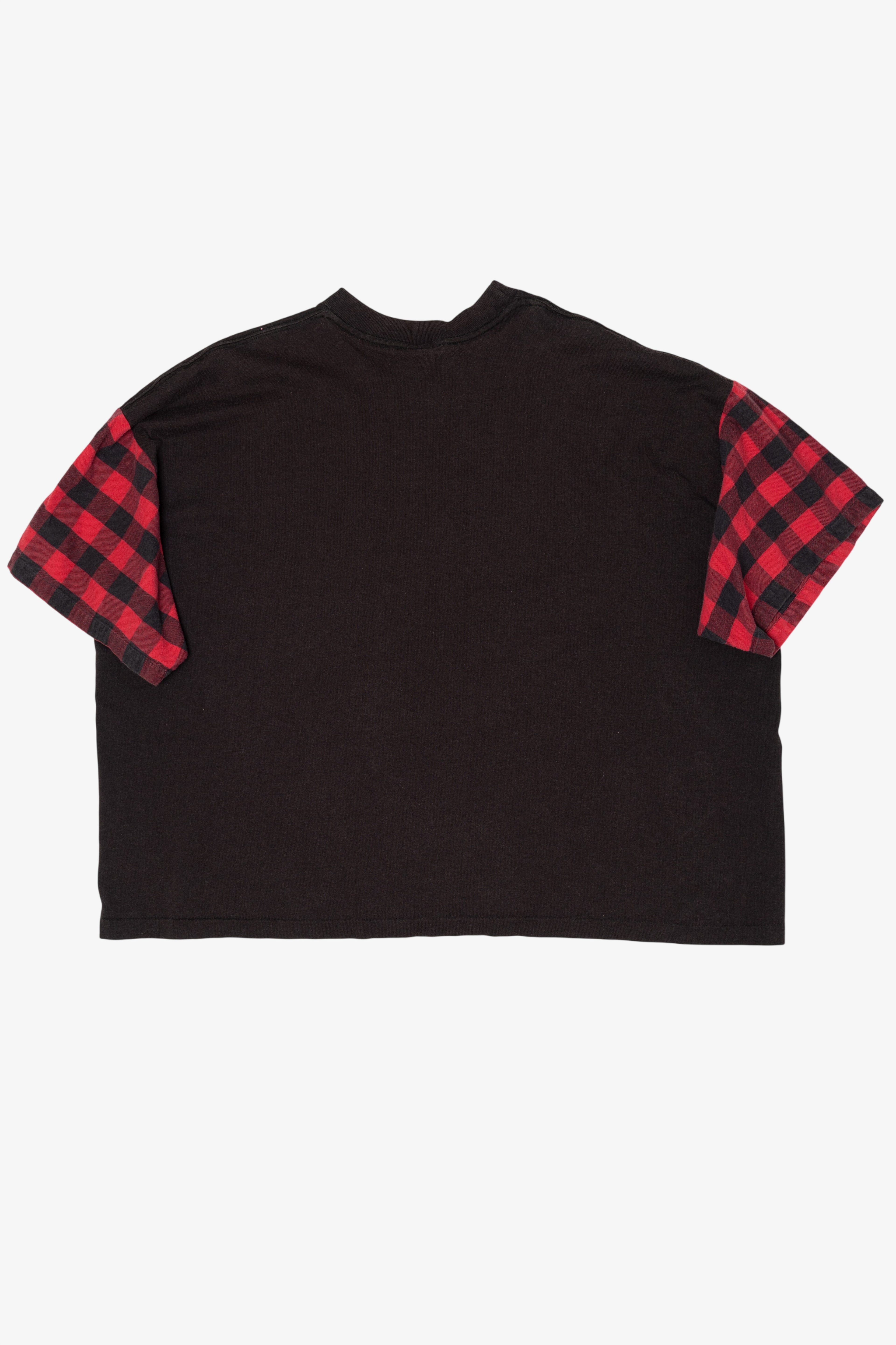 Vintage Distressed Mickey Mouse Plaid Sleeves Single Stitch T-Shirt (1990s)