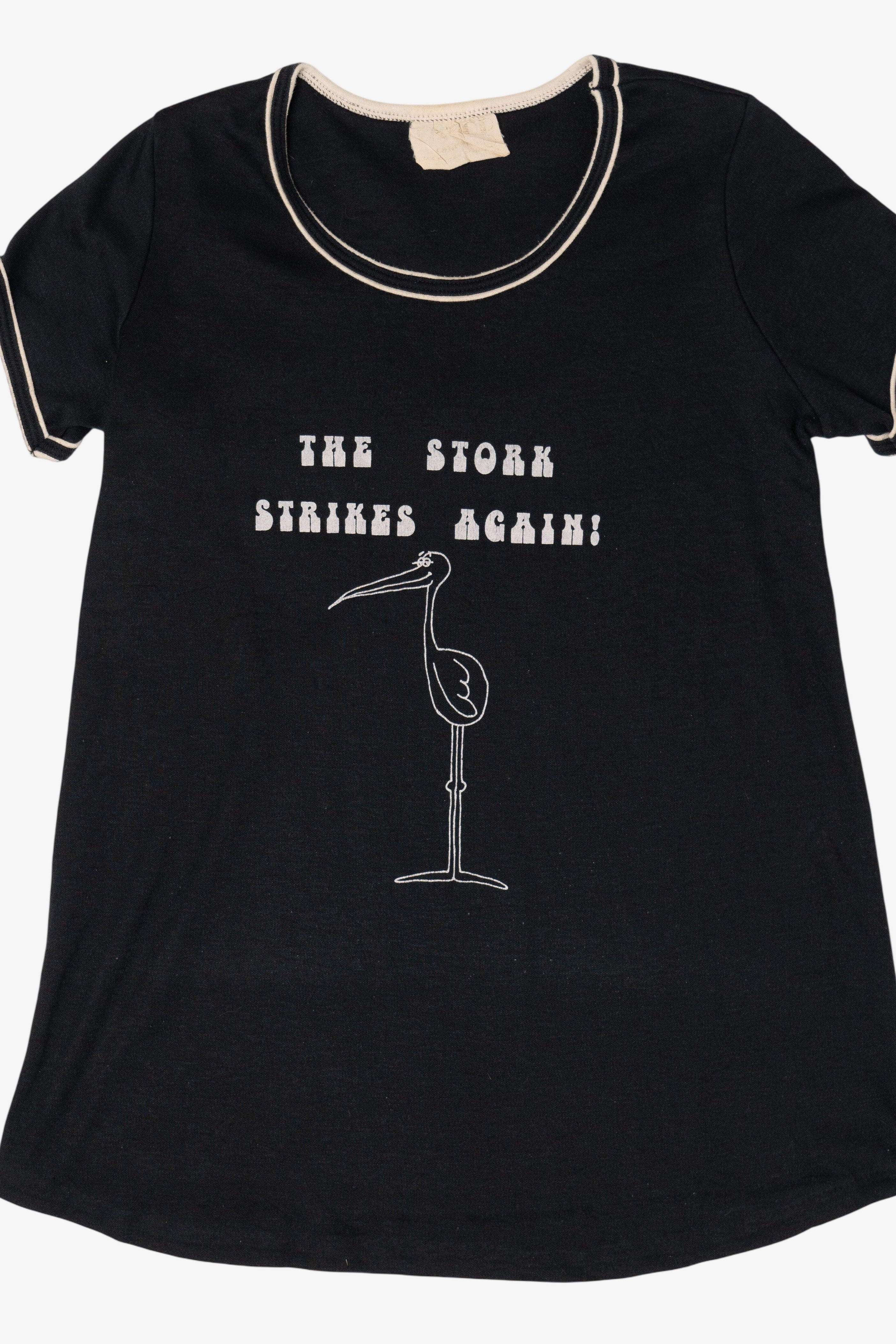 Vintage "The Stork Strikes Again" Ringer T-Shirt (1980s)
